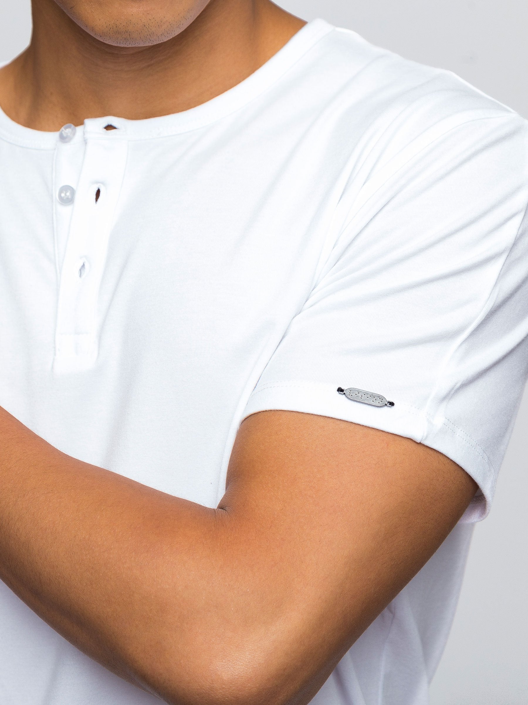 Two Blind Brothers - Mens Men's Short Sleeve Henley White