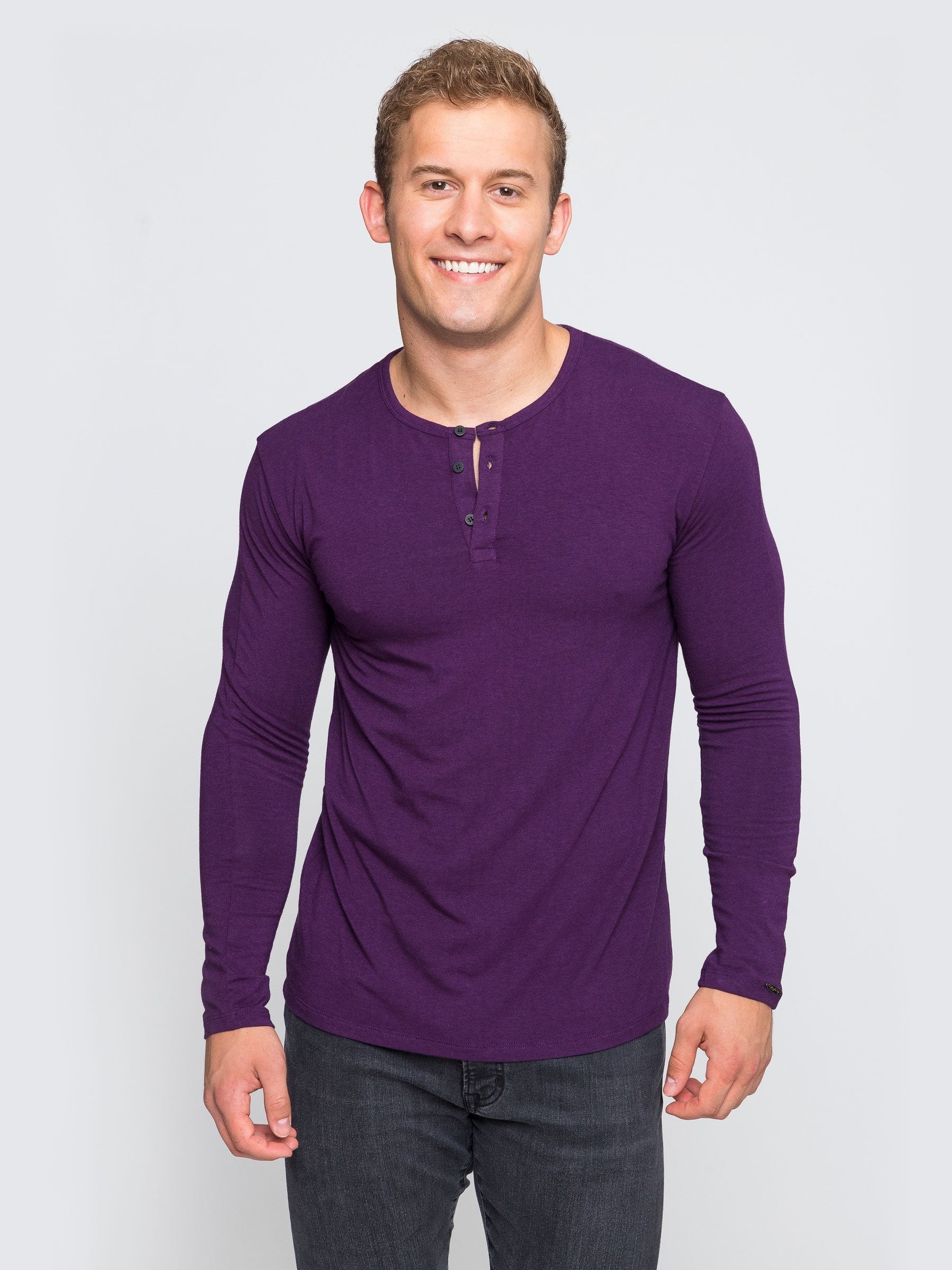 Two Blind Brothers - Mens Men's Long Sleeve Striped Henley Plum