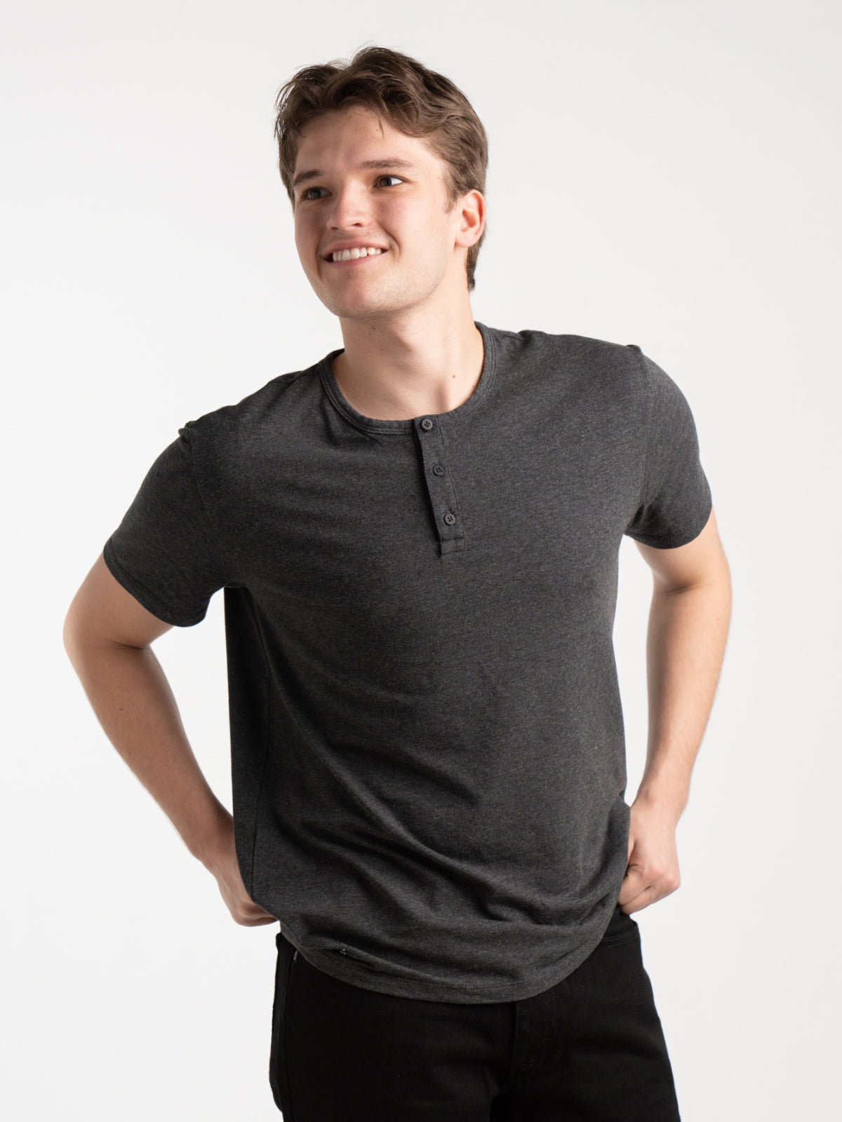 Two Blind Brothers - Mens Men's Short Sleeve Henley Charcoal