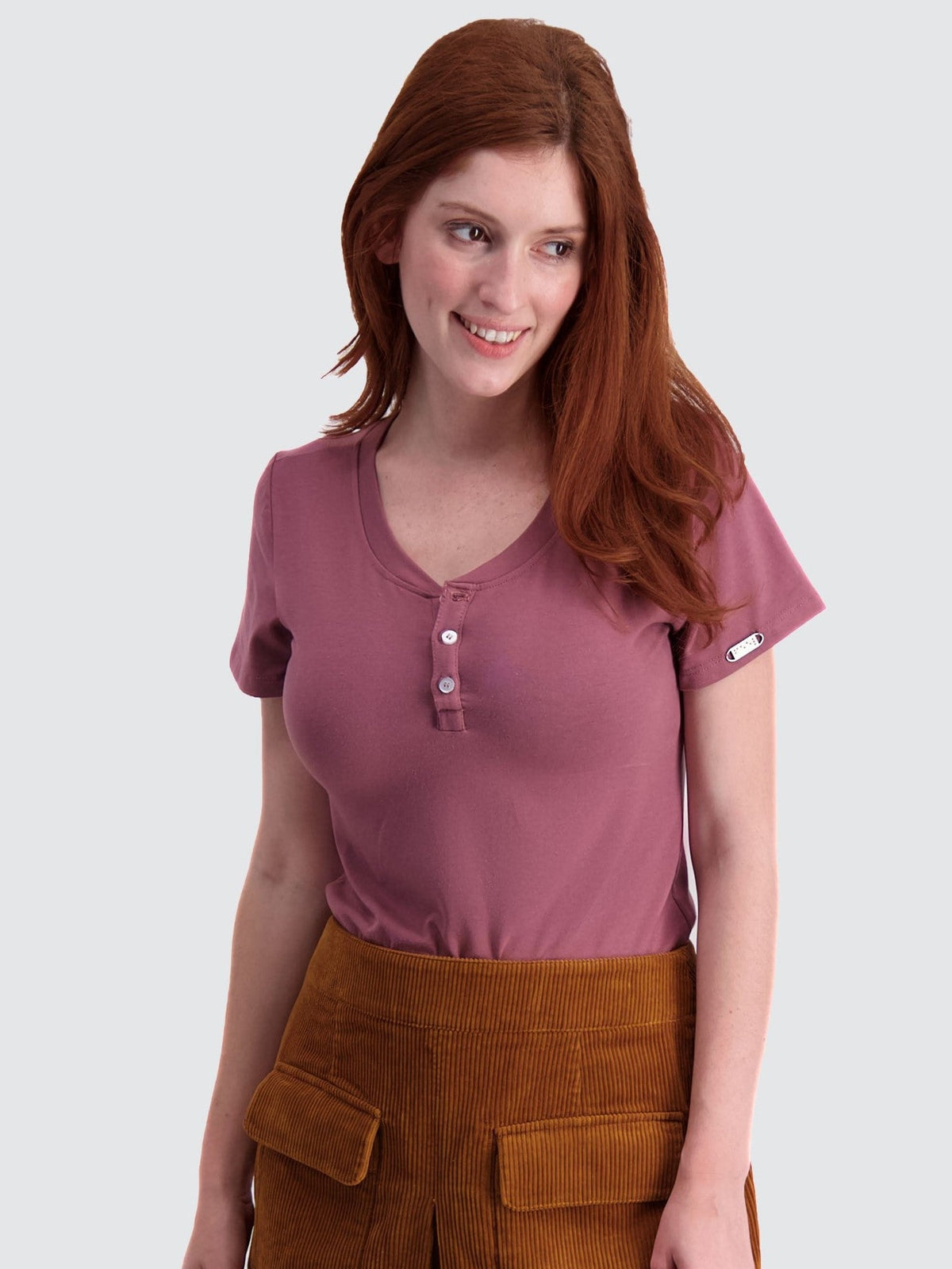 Two Blind Brothers - Womens Women's SS Henley Rose-Brown