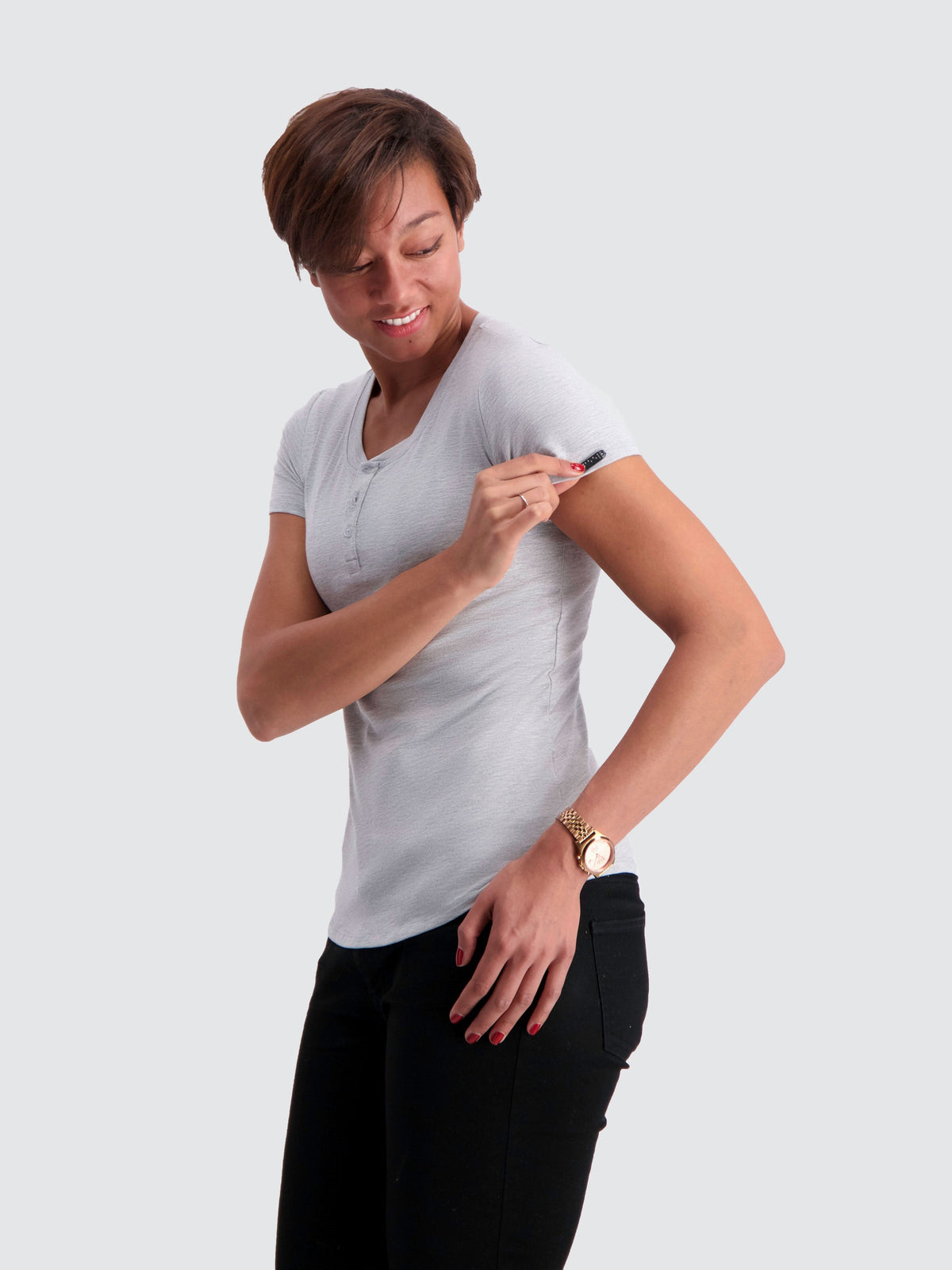 Two Blind Brothers - Womens Women's Short Sleeve Henley Light-Grey