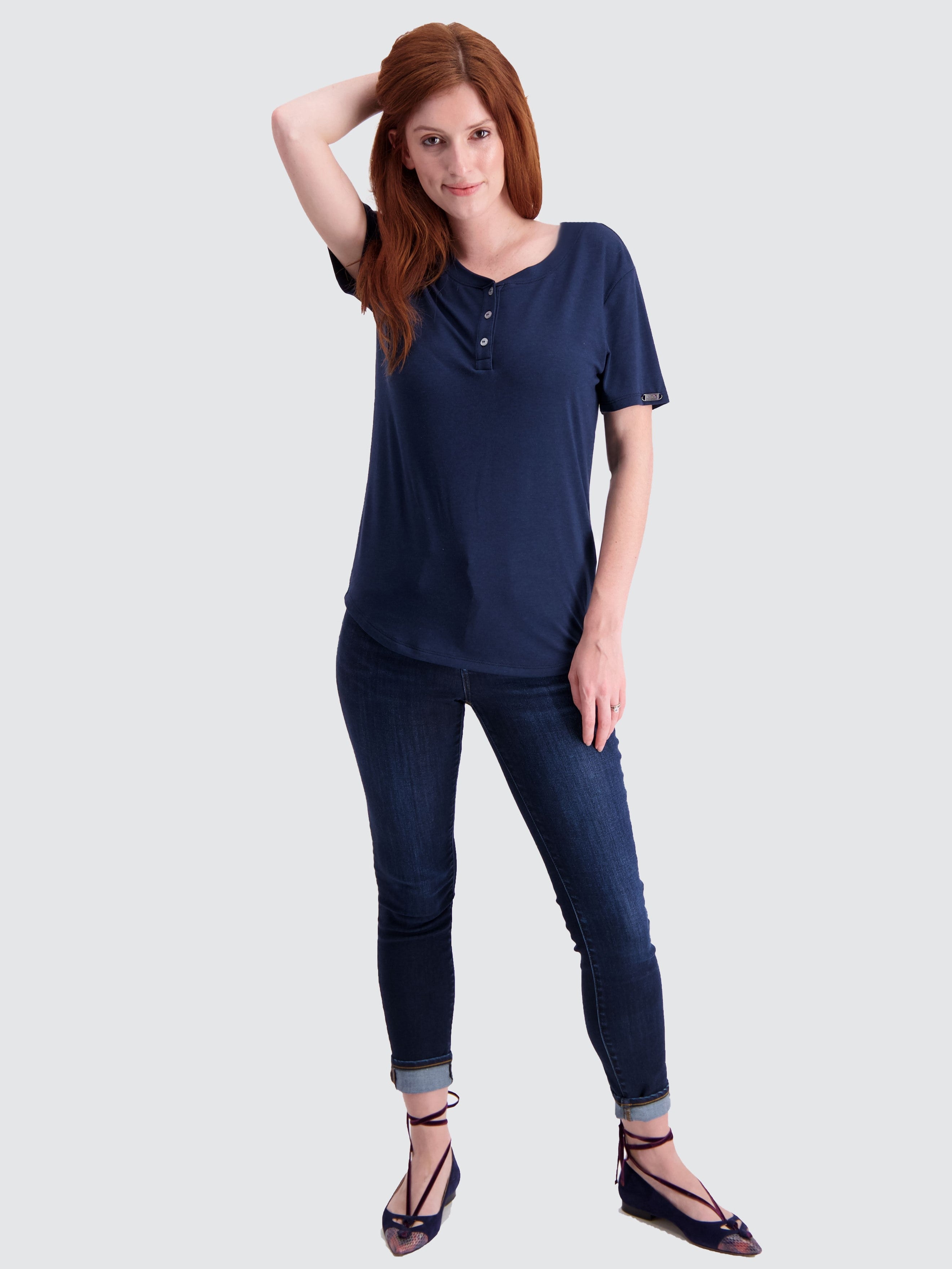 Two Blind Brothers - Womens Women's SS Henley Navy