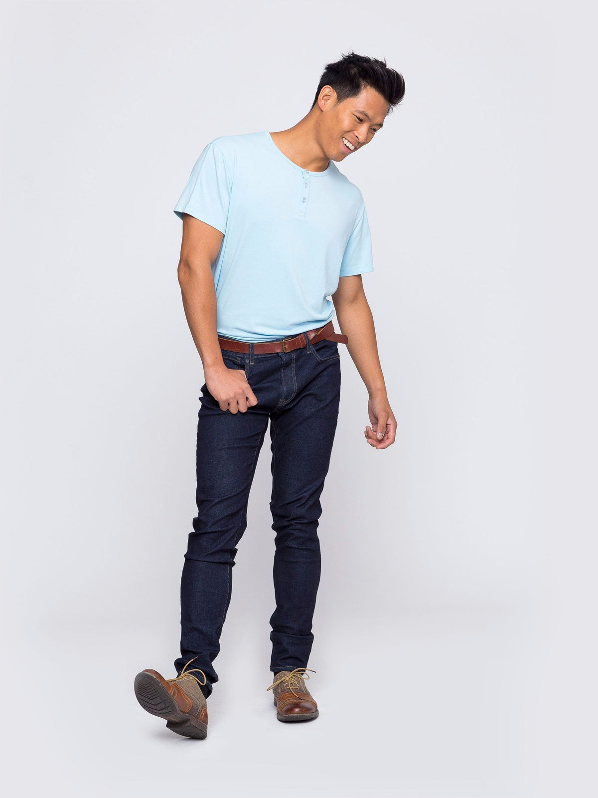 Two Blind Brothers - Mens Men's SS Henley Solid Light-Blue