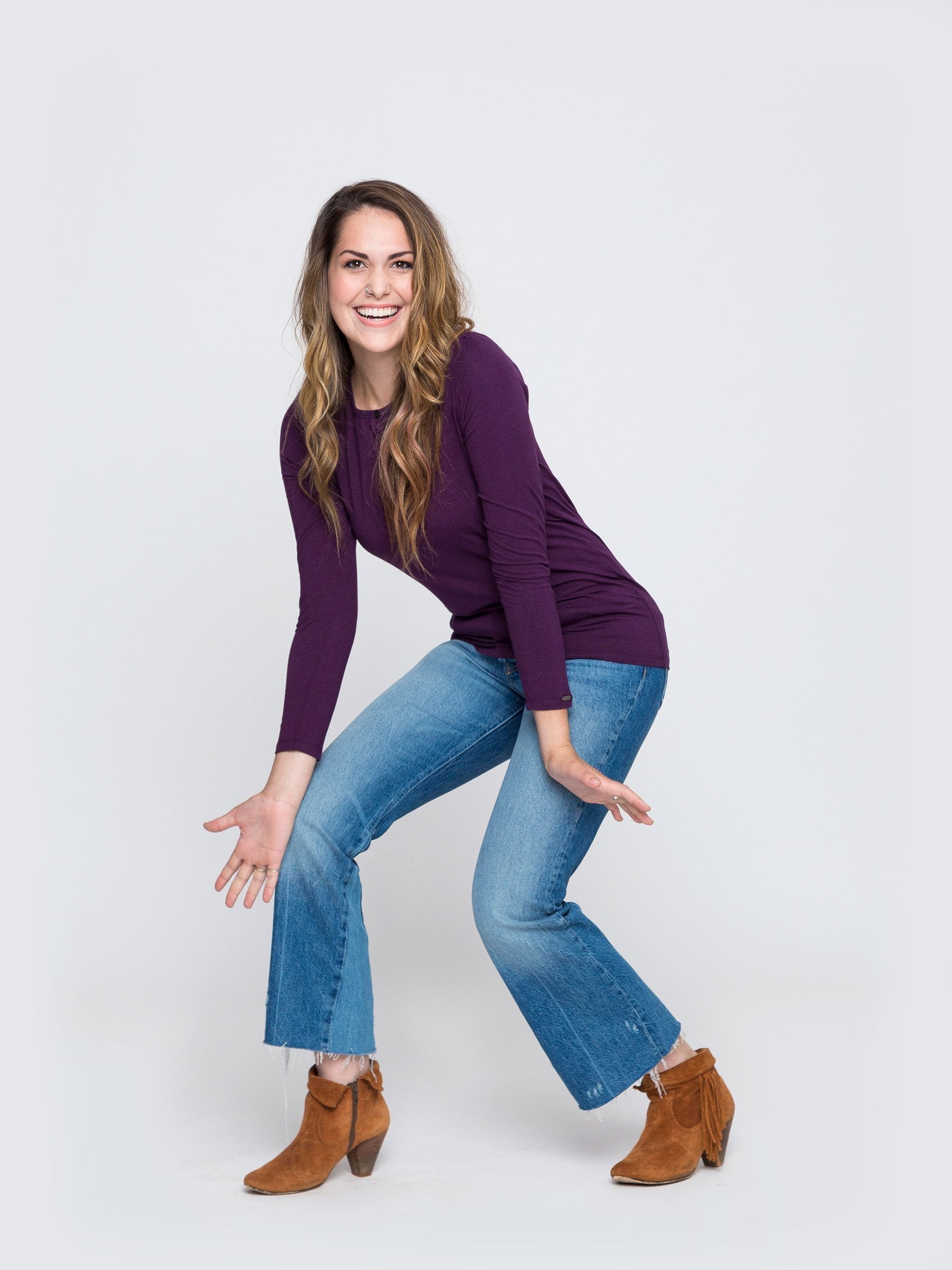 Two Blind Brothers - Womens Women's Long Sleeve Solid Henley Plum