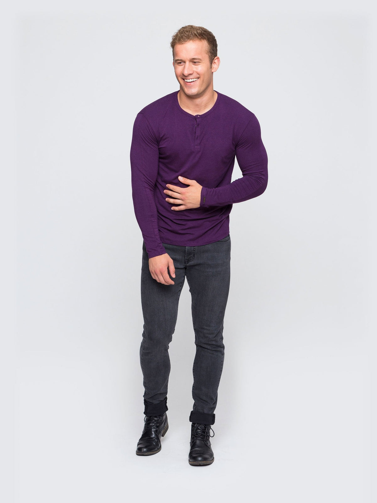 Two Blind Brothers - Mens Men's Long Sleeve Solid Henley Plum
