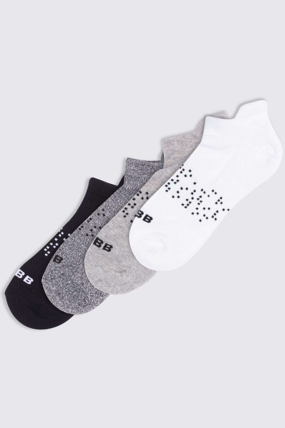 Two Blind Brothers - Gift Neutral Ankle Sock Bundle (4 Pairs) White-Light-Grey-Charcoal-Black