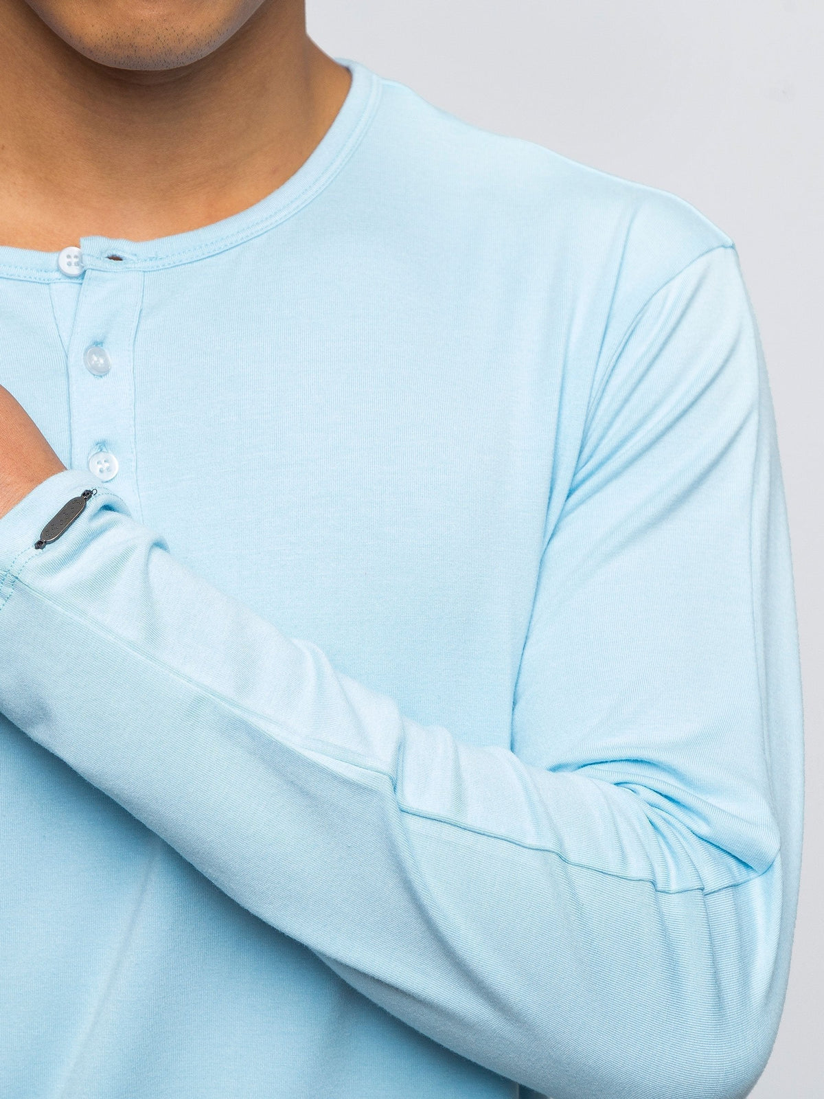 Two Blind Brothers - Mens Men's Long Sleeve Striped Henley Light-Blue