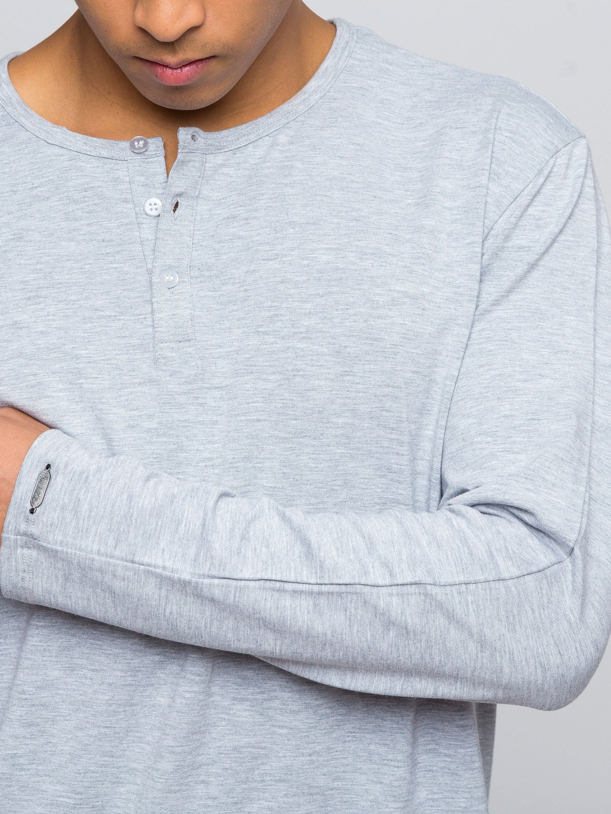 Two Blind Brothers - Mens Men's Long Sleeve Henley Light-Grey