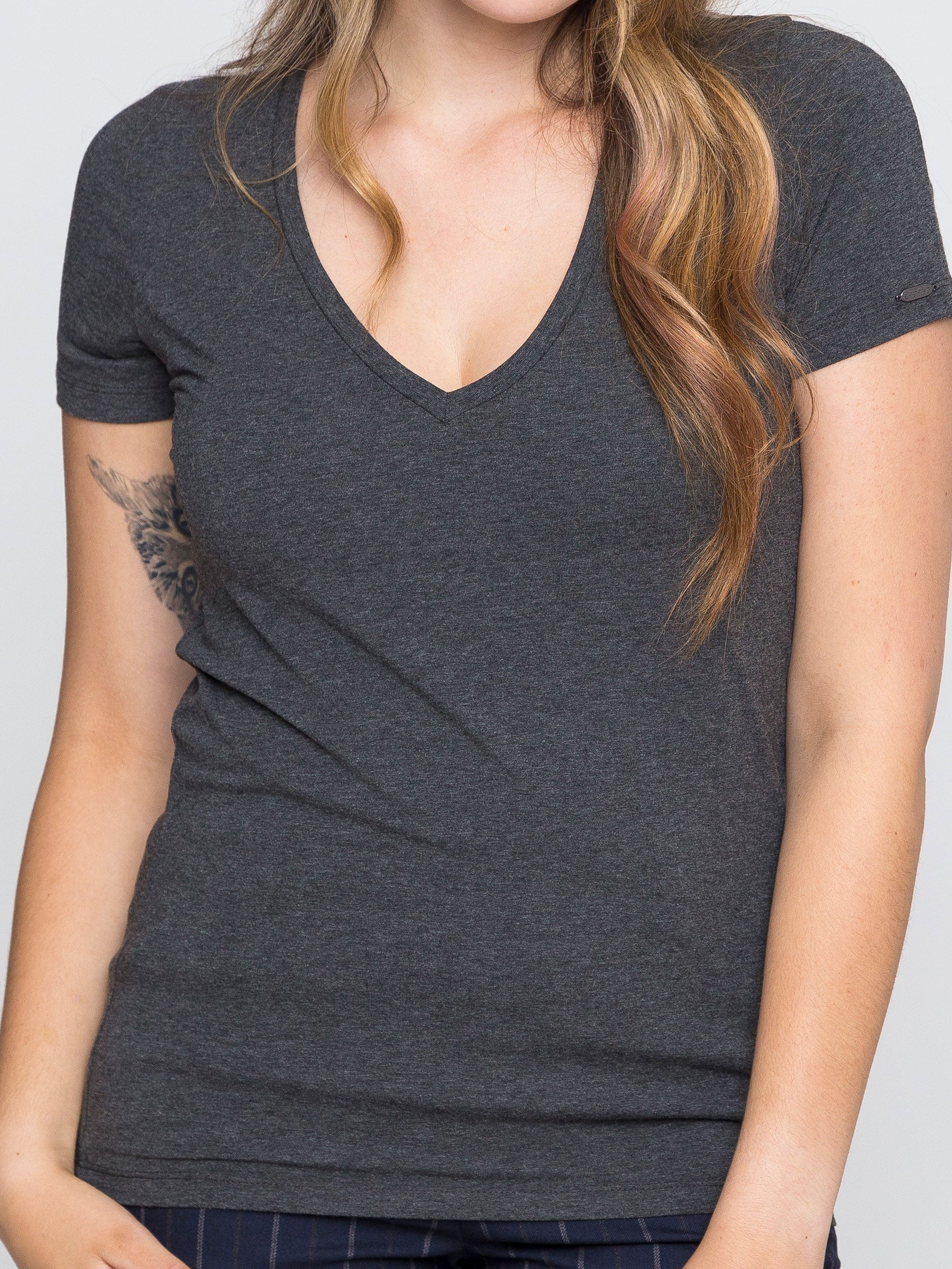 Two Blind Brothers - Womens Women's "Feel" V-Neck Charcoal