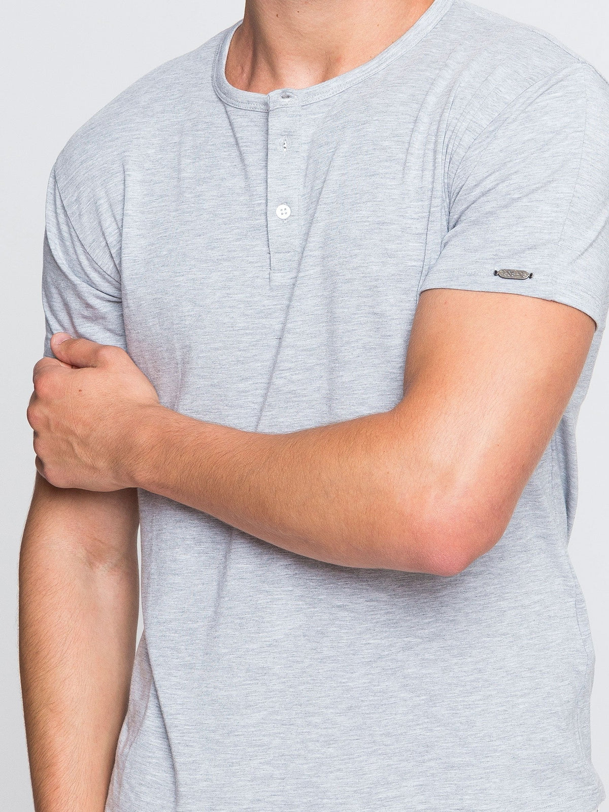 Two Blind Brothers - Mens Men's Short Sleeve Henley Light-Grey