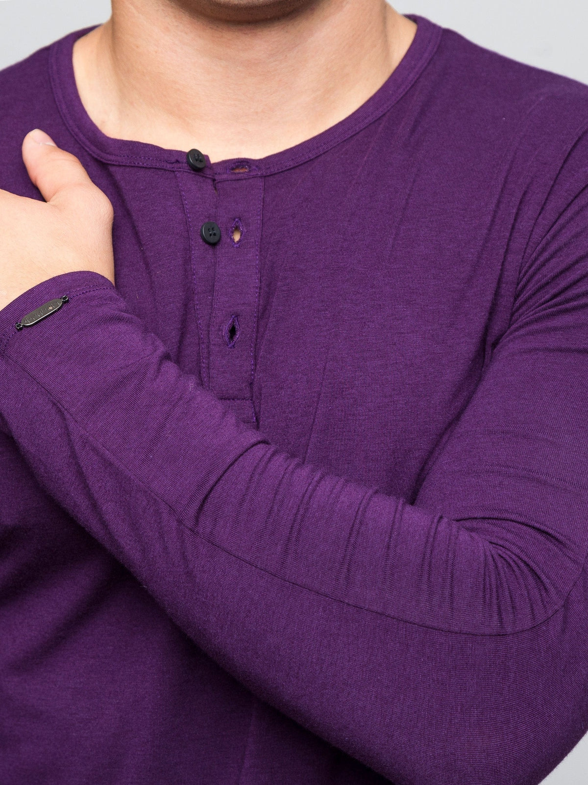 Two Blind Brothers - Mens Men's Long Sleeve Striped Henley Plum
