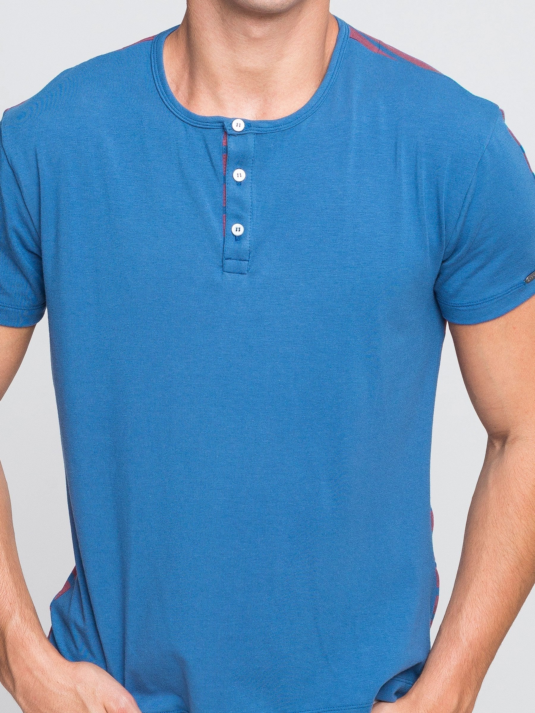 Two Blind Brothers - Mens Men's SS Henley Striped Blue-and-Rose-Stripe