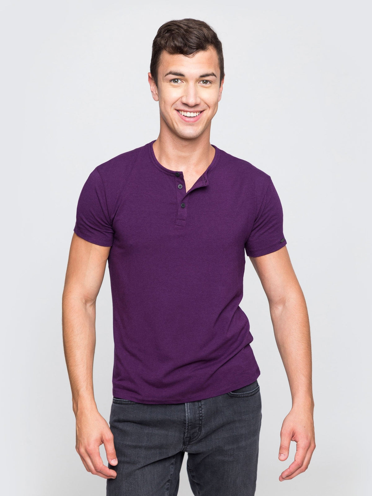 Two Blind Brothers - Mens Men's SS Henley Solid Plum