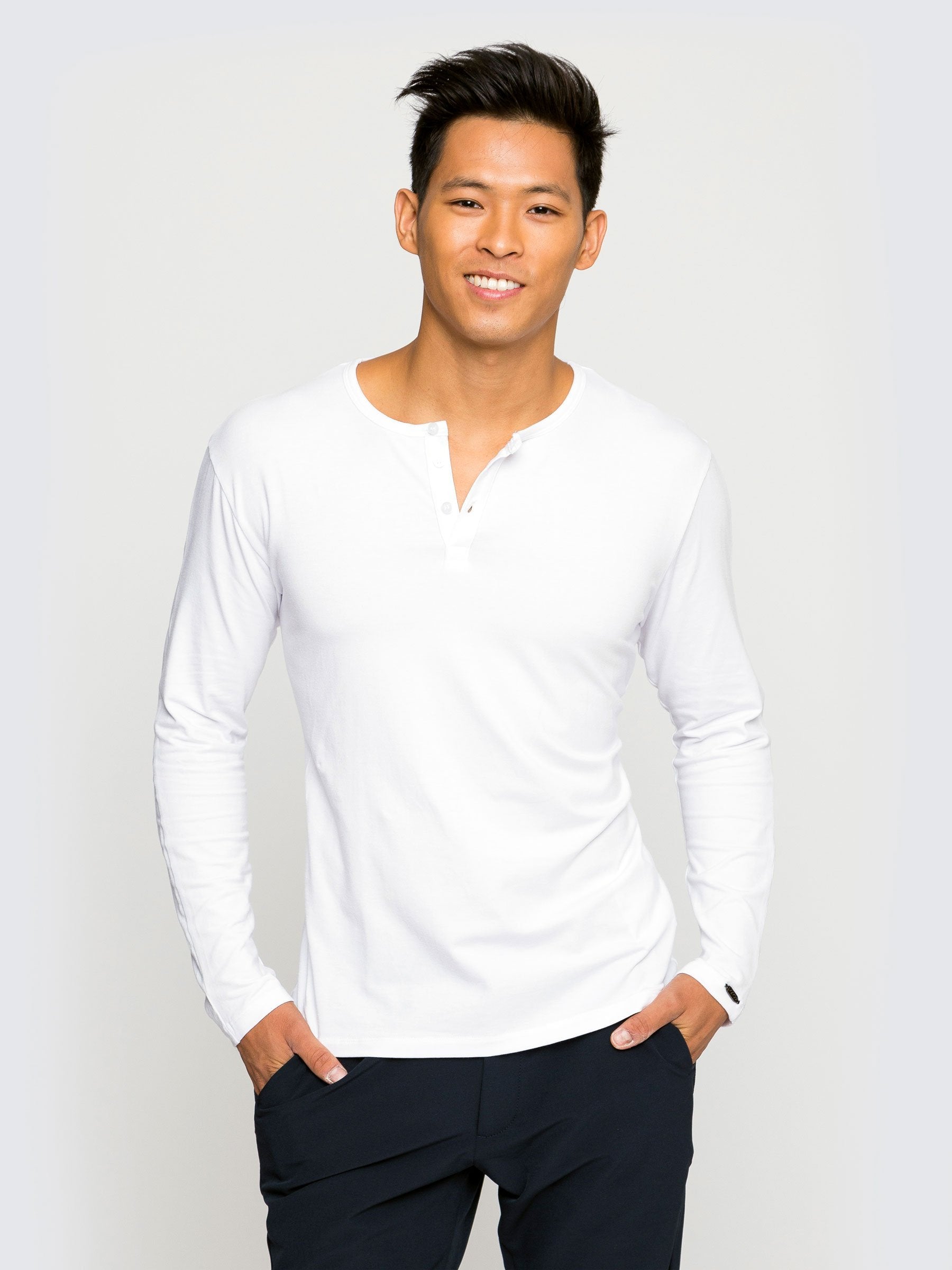 Two Blind Brothers - Mens Men's Long Sleeve Solid Henley White
