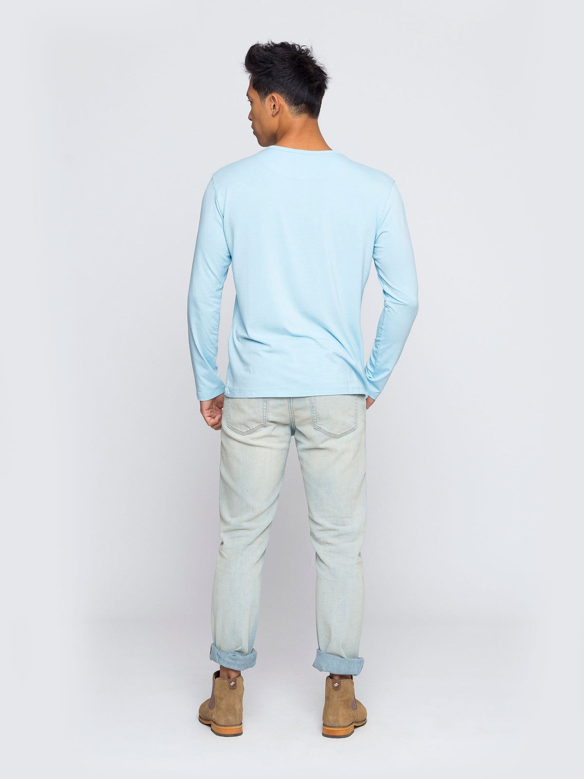 Two Blind Brothers - Mens Men's Long Sleeve Striped Henley Light-Blue