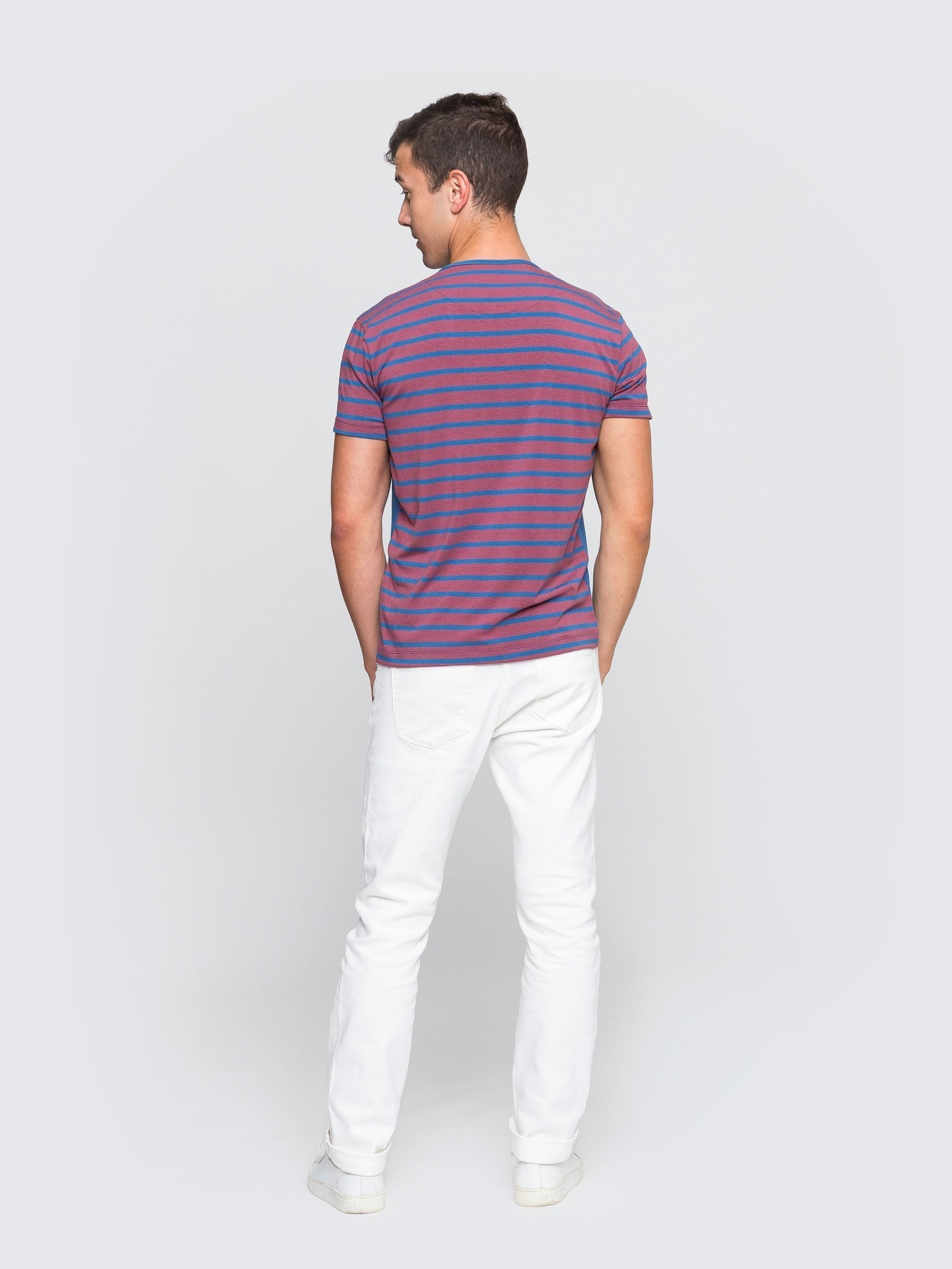 Two Blind Brothers - Mens Men's SS Henley Striped Blue-and-Rose-Stripe