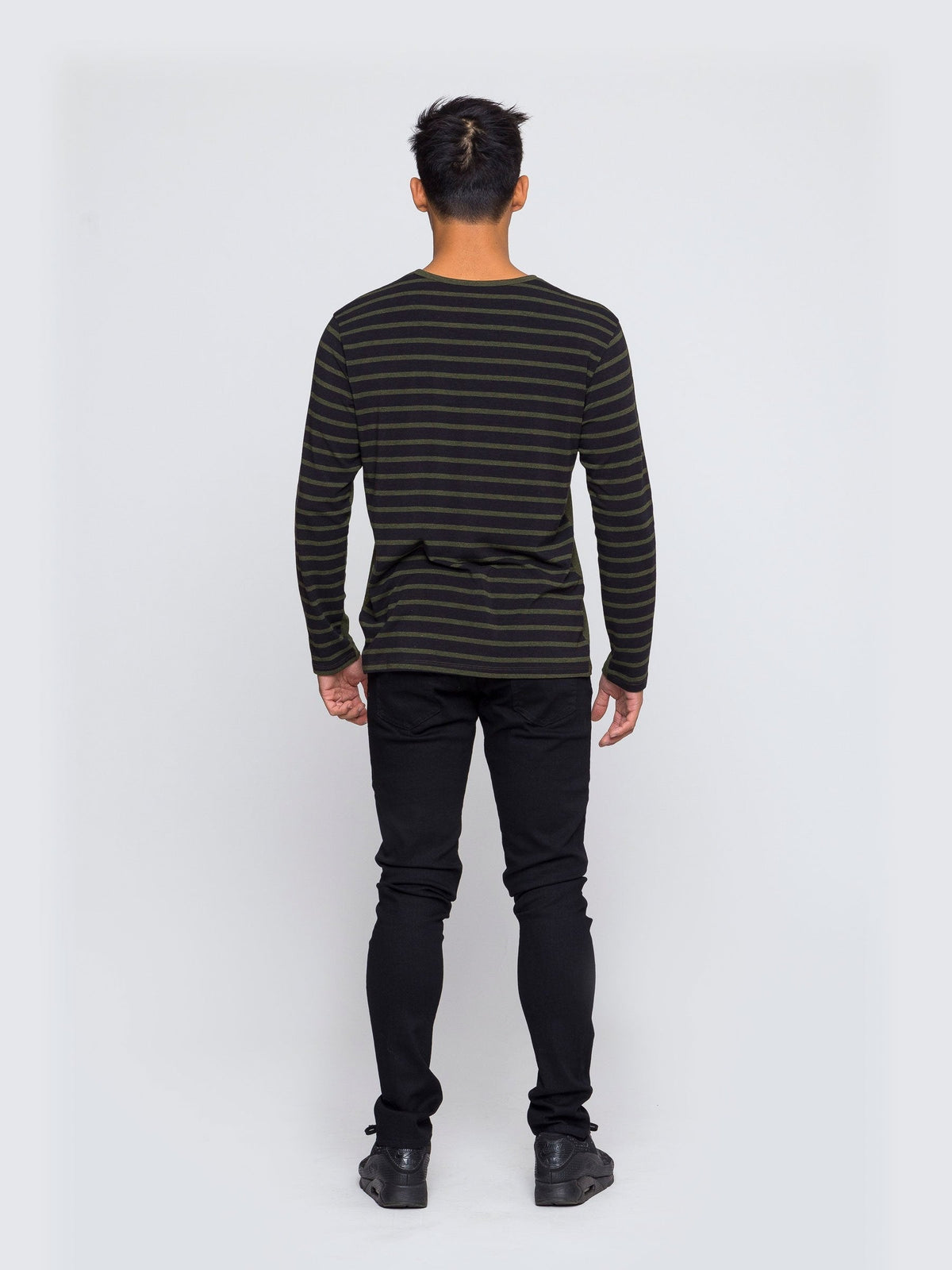 Two Blind Brothers - Mens Men's Long Sleeve Striped Henley Forest-and-Black-Stripe