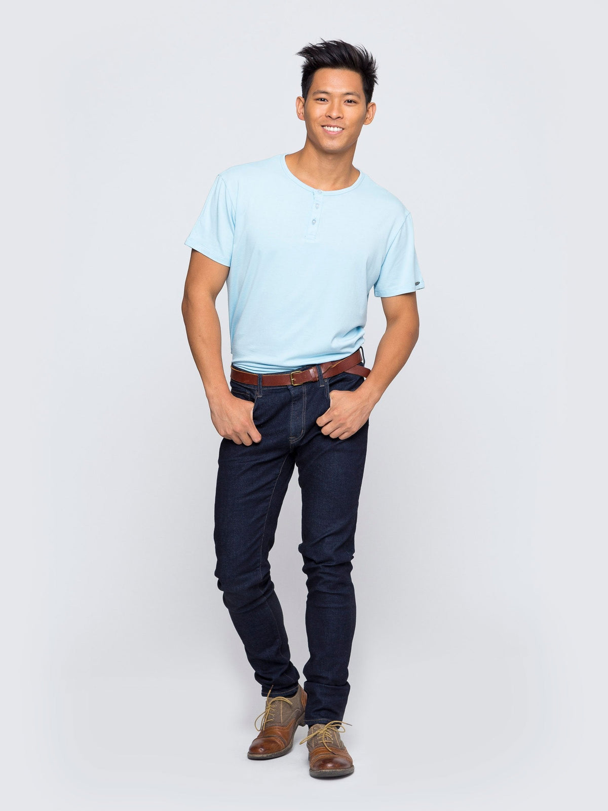 Two Blind Brothers - Mens Men's SS Henley Solid Light-Blue