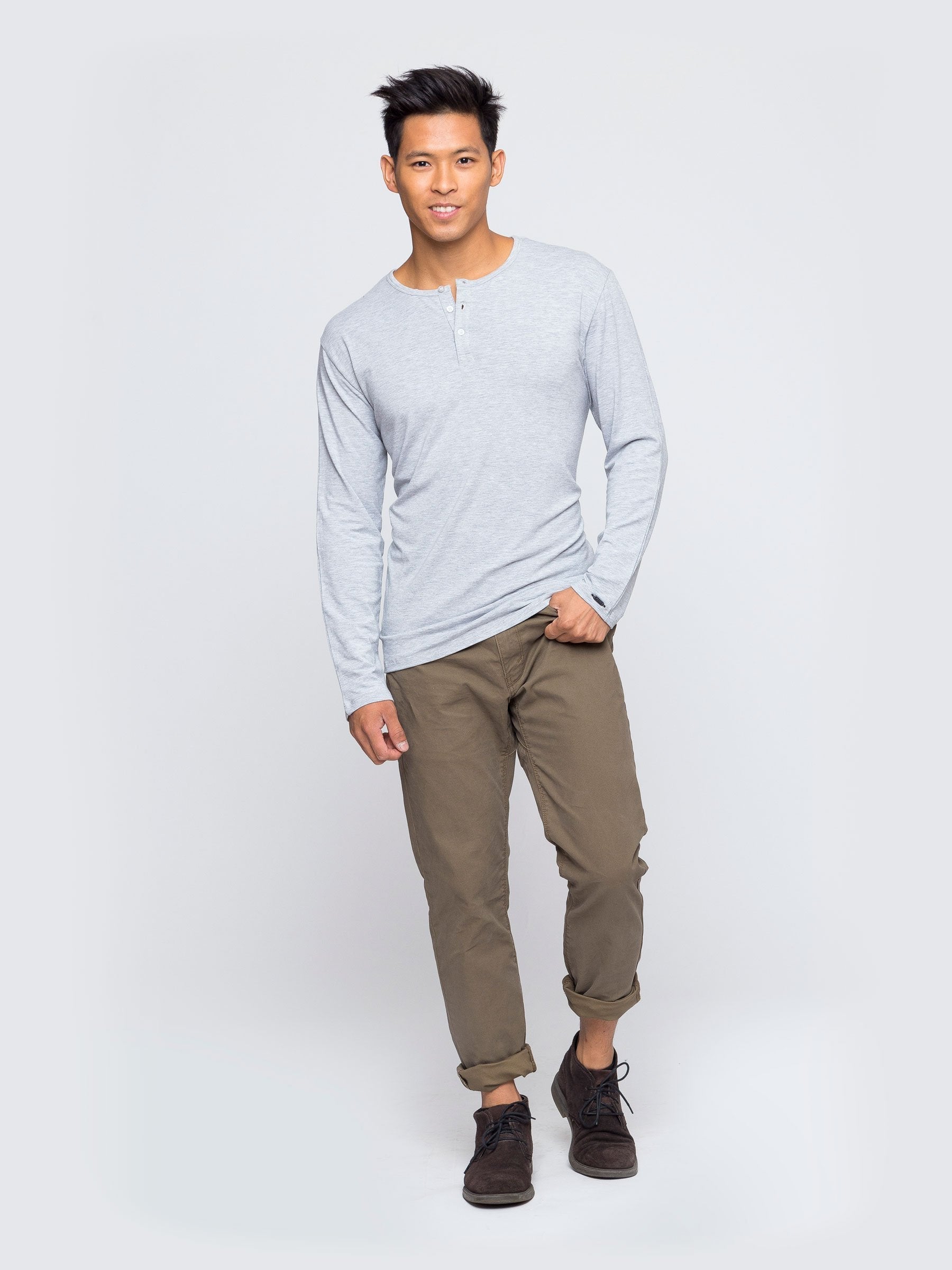 Two Blind Brothers - Mens Men's Long Sleeve Henley Light-Grey