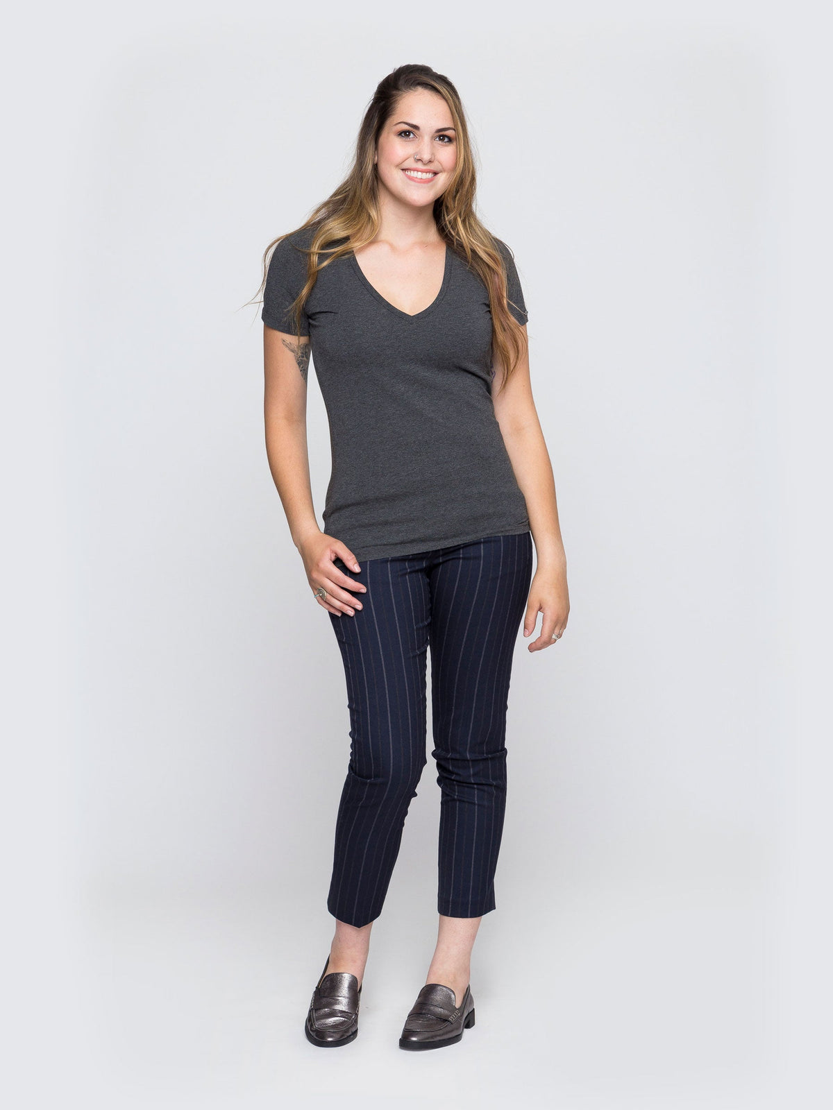 Two Blind Brothers - Womens Women's "Feel" V-Neck Charcoal