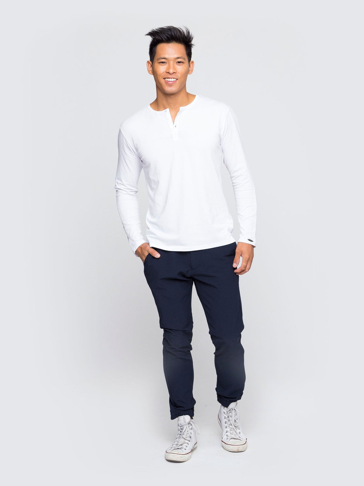 Two Blind Brothers - Mens Men's Long Sleeve Solid Henley White