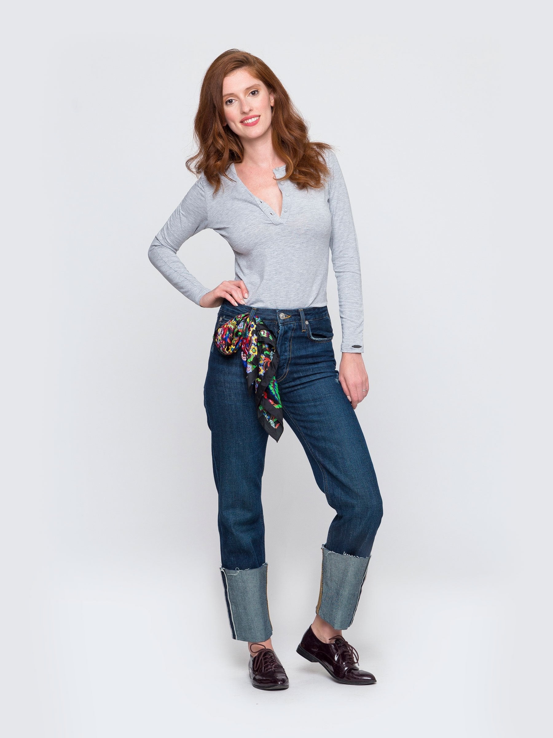 Two Blind Brothers - Womens Women's Long Sleeve Solid Henley Light-Grey