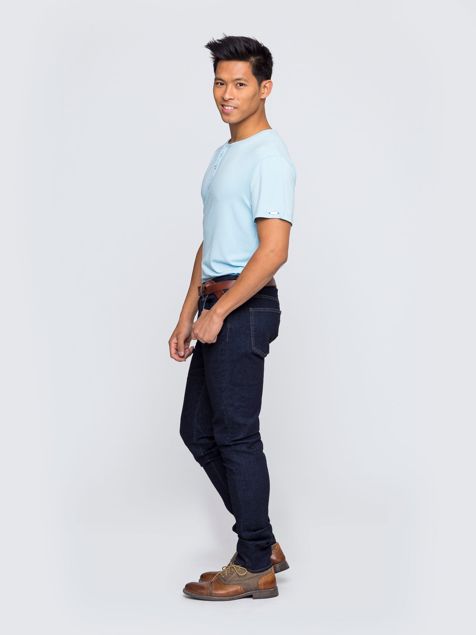 Two Blind Brothers - Mens Men's SS Henley Solid Light-Blue