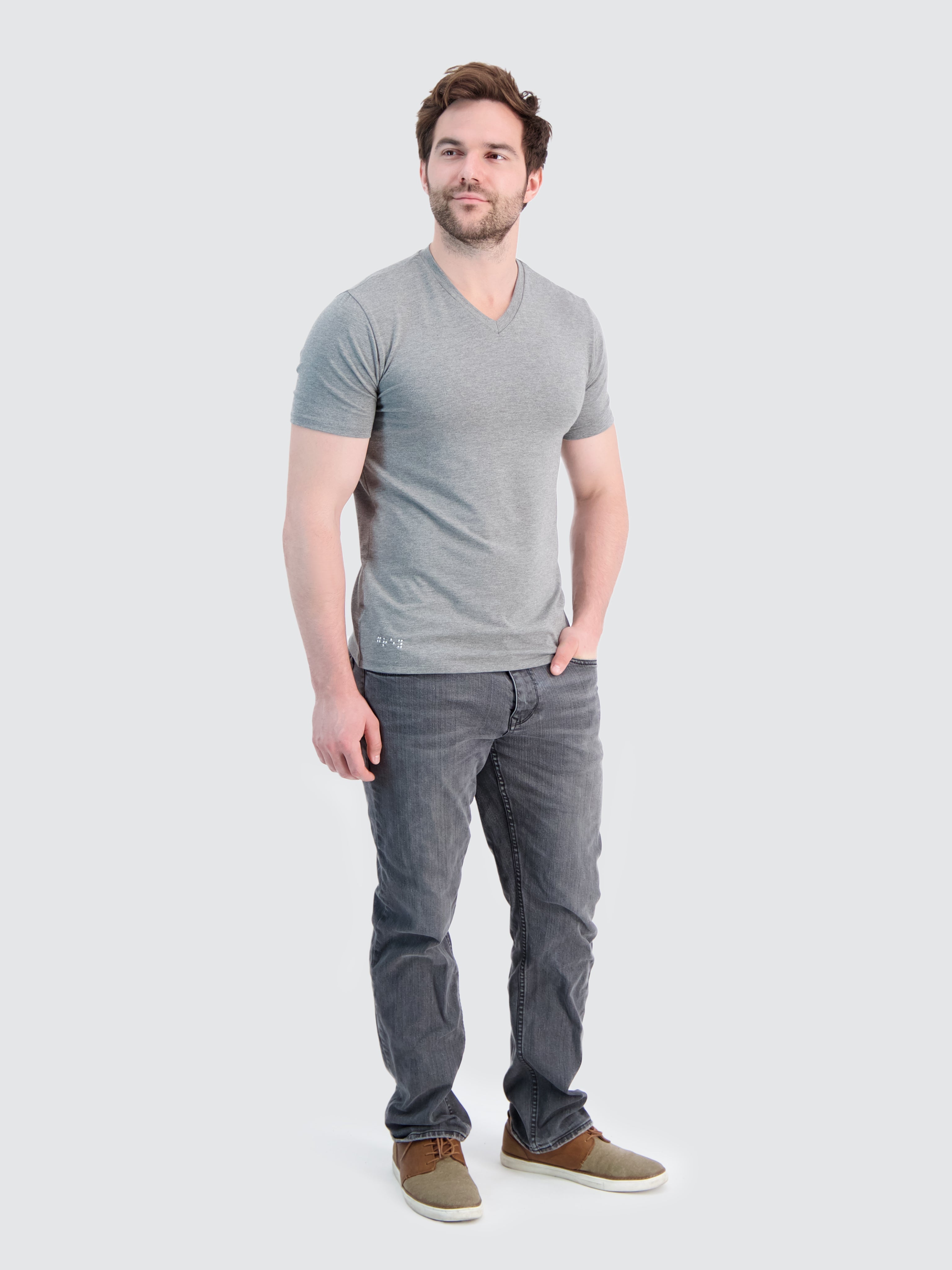 Two Blind Brothers - Mens Men's SS V-Neck Tee Medium-Grey-Heather
