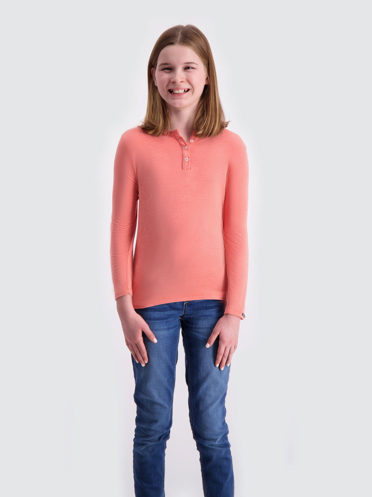 Two Blind Brothers -  Kids' Long Sleeve Henley Peach