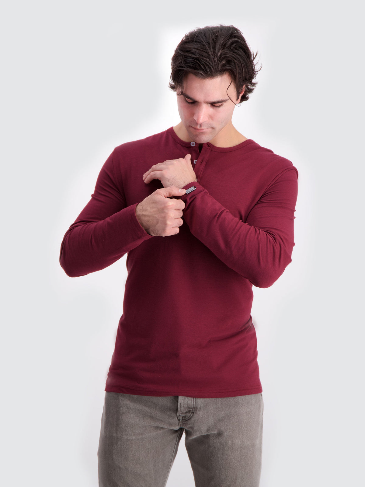 Two Blind Brothers - Mens Men's Long Sleeve Striped Henley Maroon
