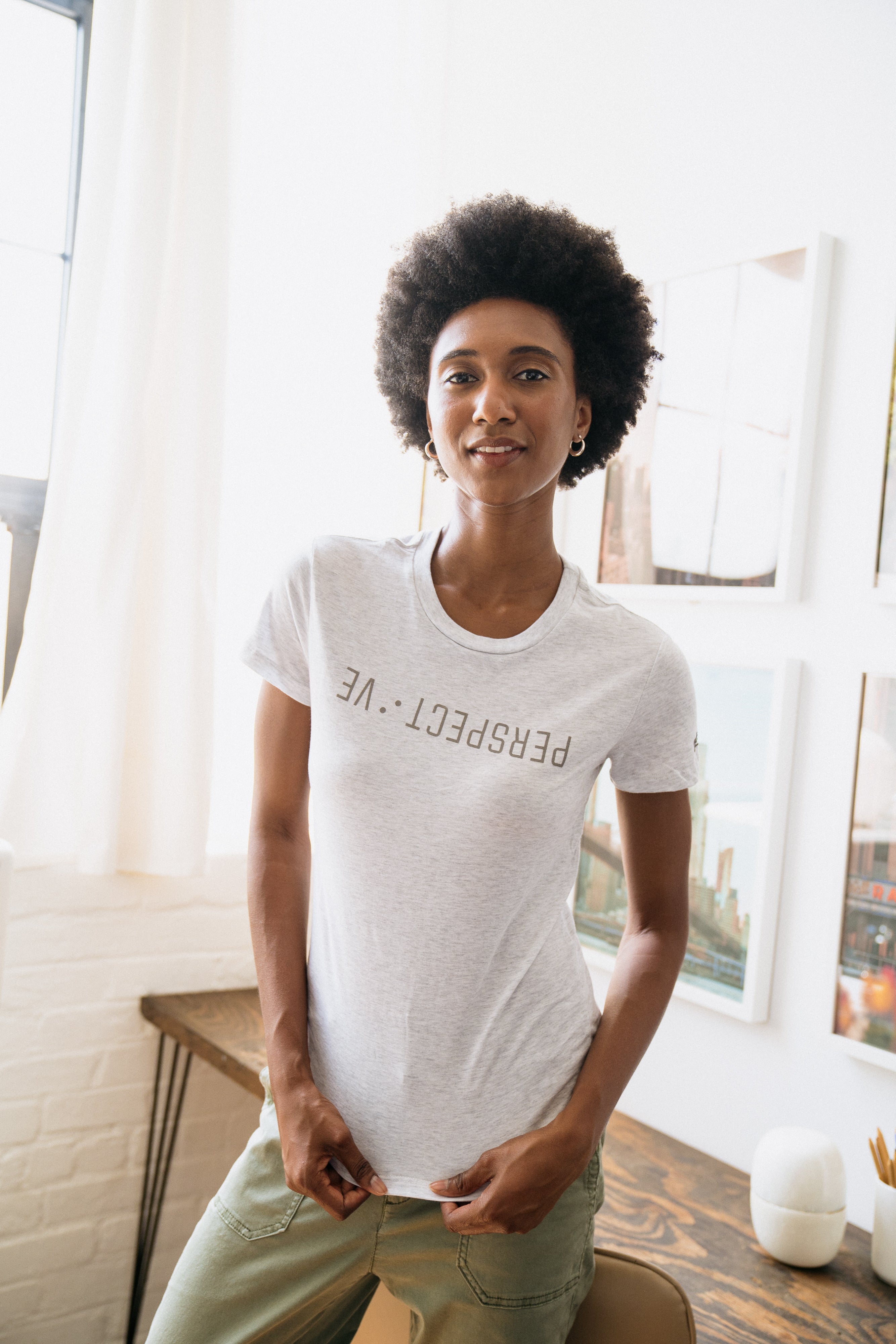 Two Blind Brothers - Womens Women's "Perspective" Graphic Crewneck White-heather