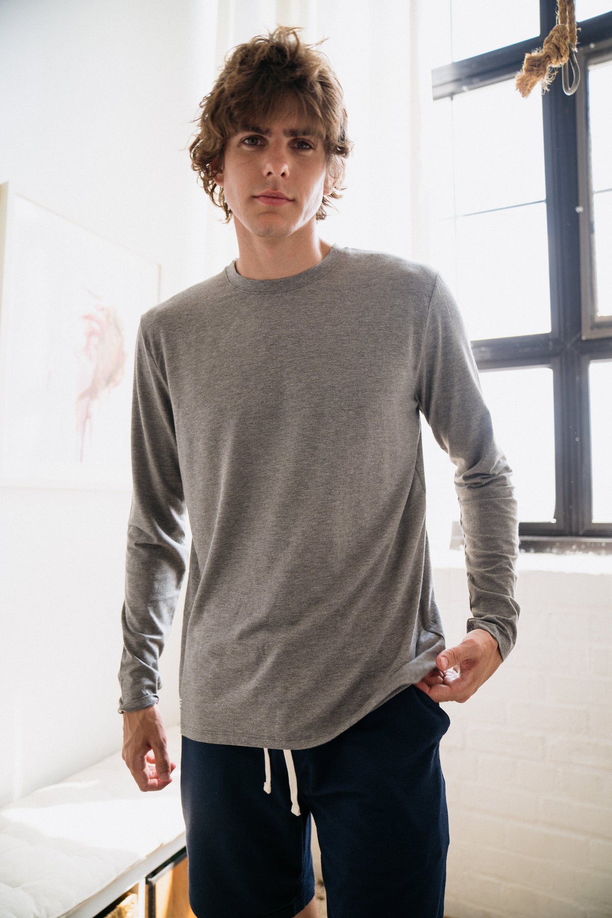Two Blind Brothers - Mens Men's Long Sleeve Crewneck Medium-Grey-Heather