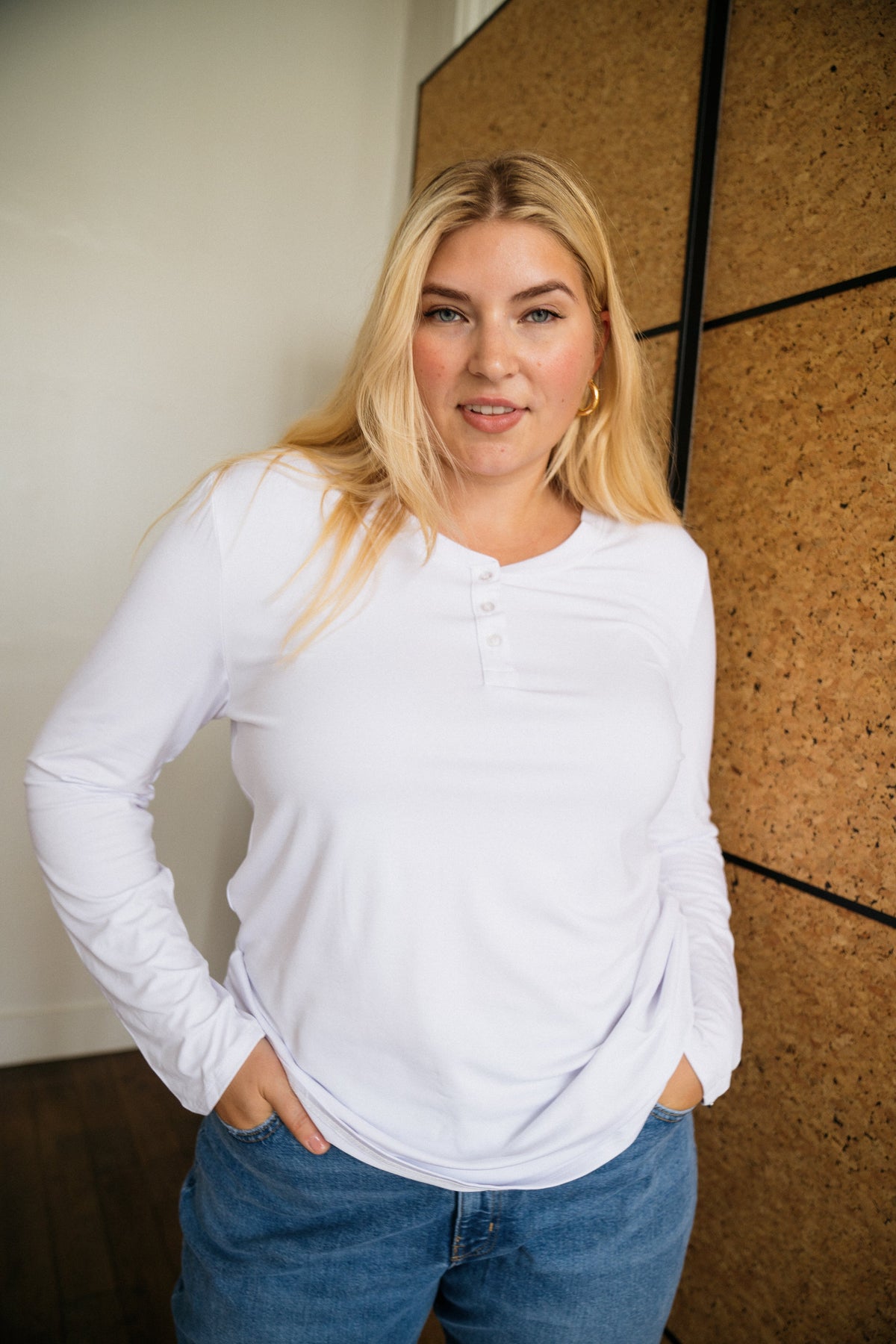 Two Blind Brothers - Womens Women's Long Sleeve Relaxed Fit Henley White