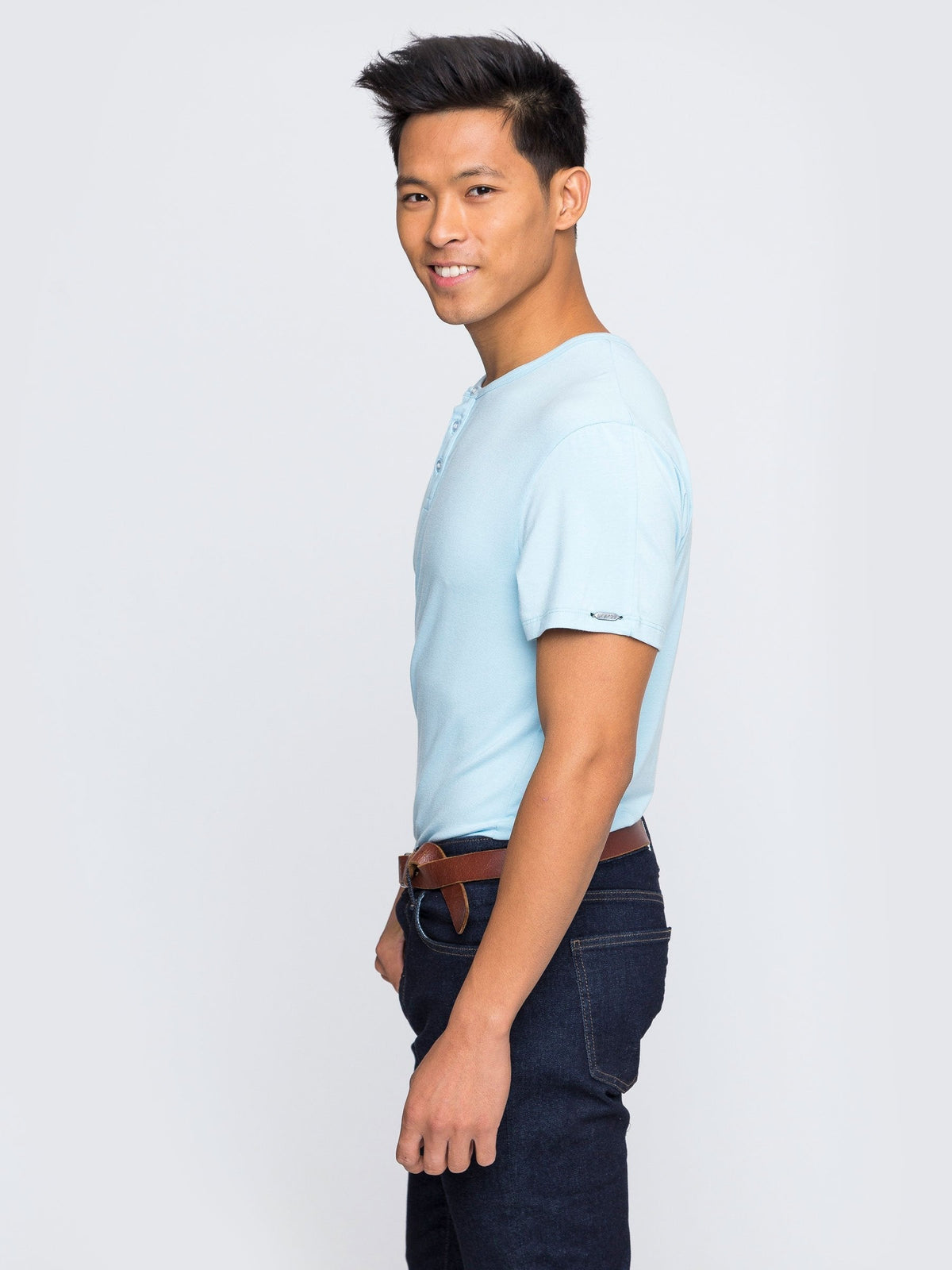Two Blind Brothers - Mens Men's SS Henley Solid Light-Blue