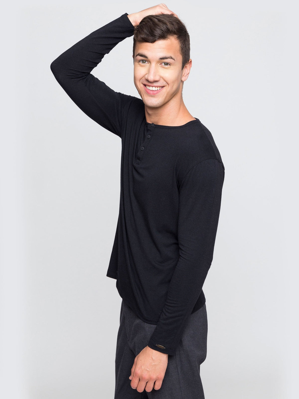 Two Blind Brothers - Mens Men's Long Sleeve Henley Black