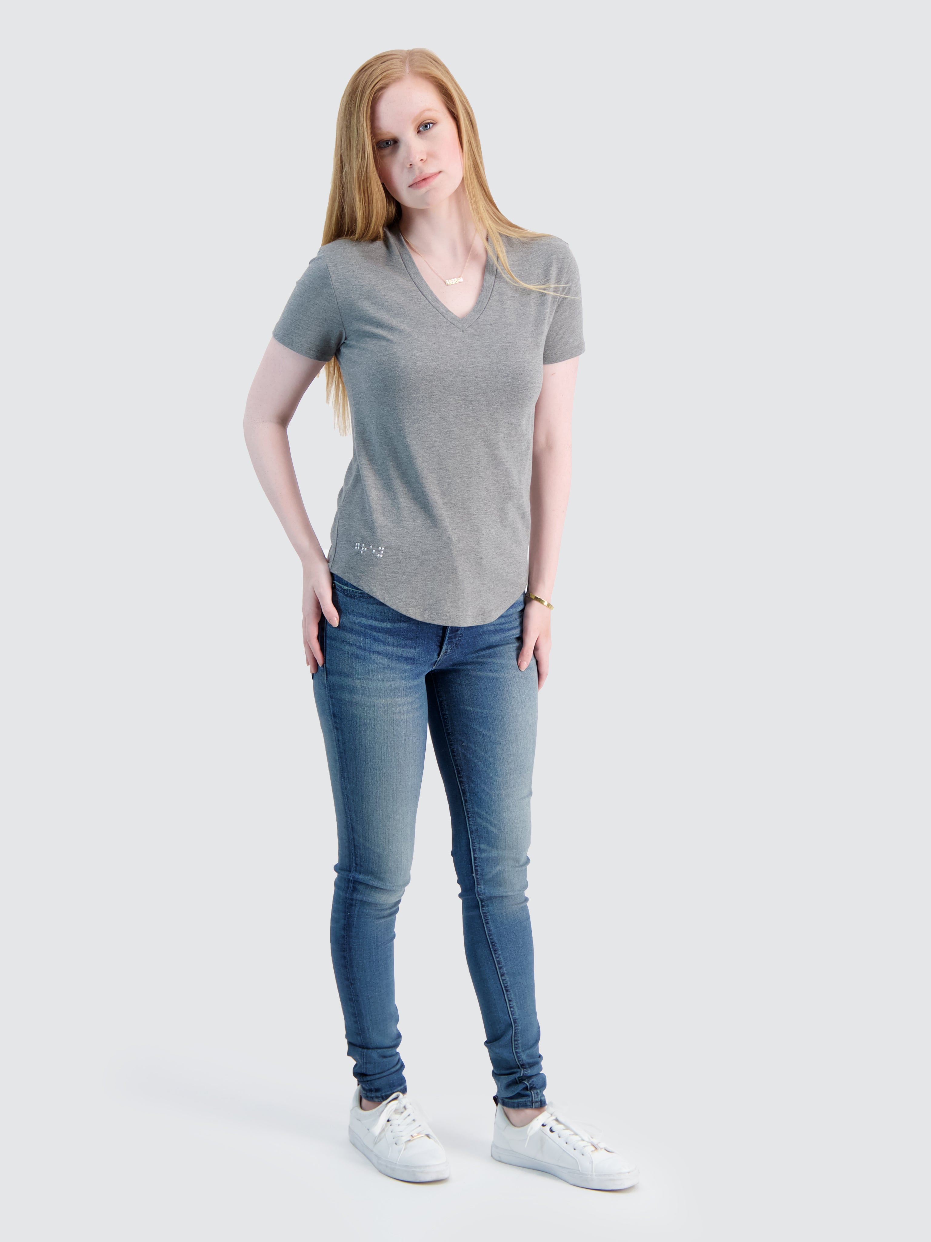 Two Blind Brothers - Womens Women's Short Sleeve V-Neck Tee Medium-Grey-Heather