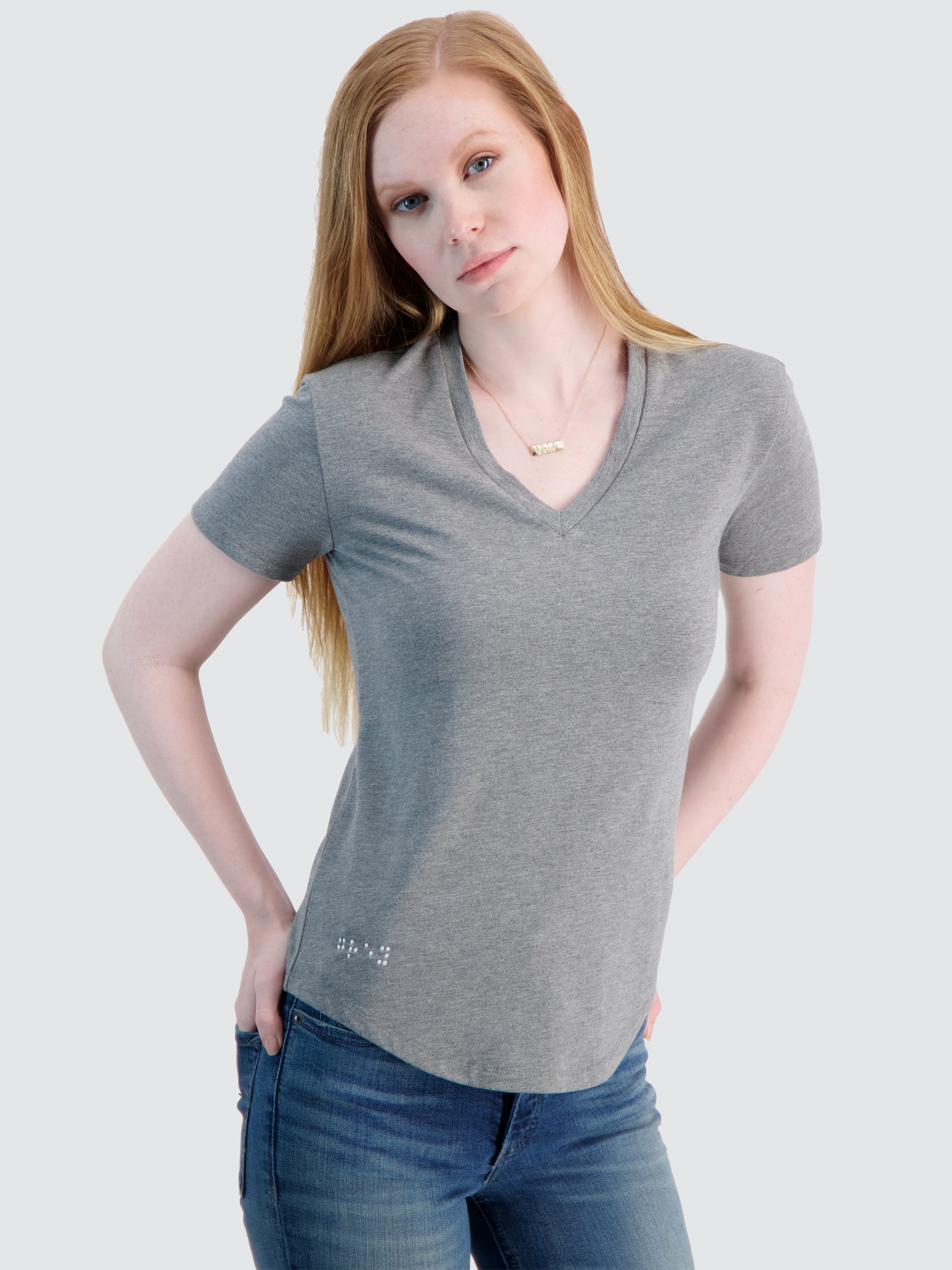 Two Blind Brothers - Womens Women's Short Sleeve V-Neck Tee Medium-Grey-Heather