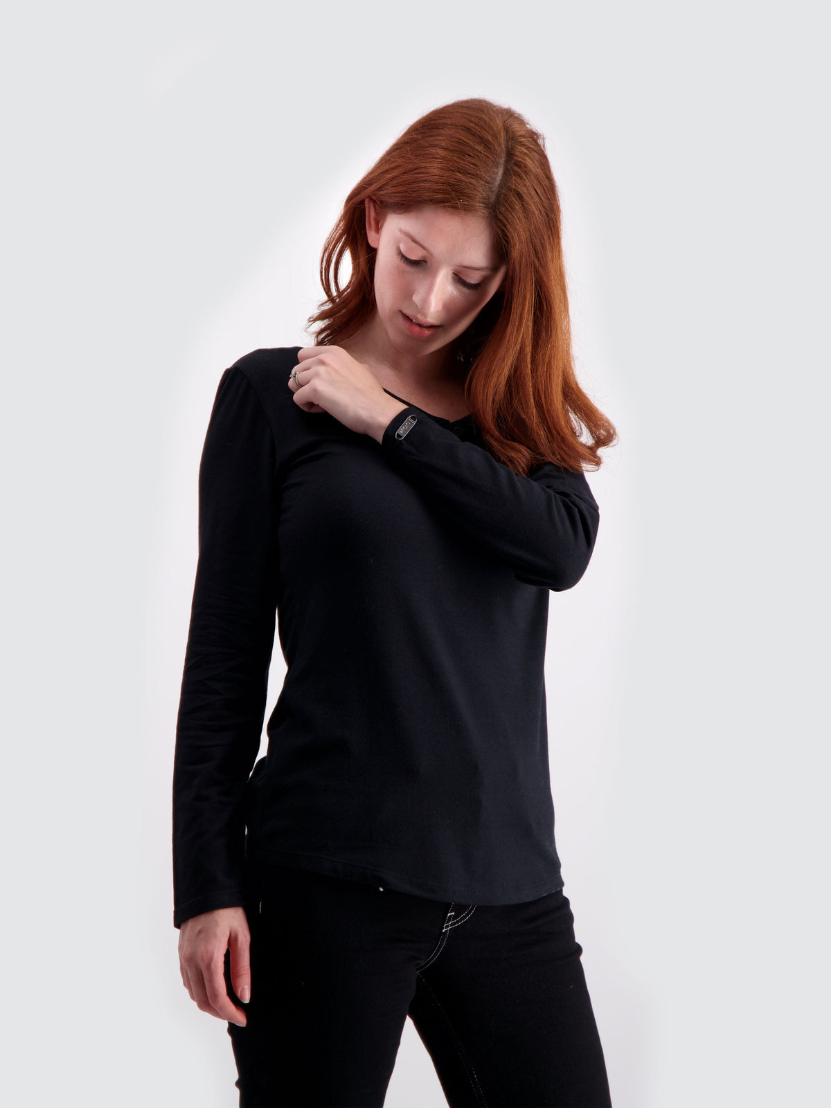 Two Blind Brothers - Womens Women's Long Sleeve Relaxed Fit Henley Black