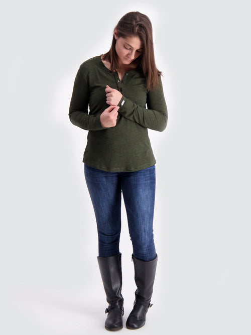 Women's LS Relaxed Fit Henley in Forest