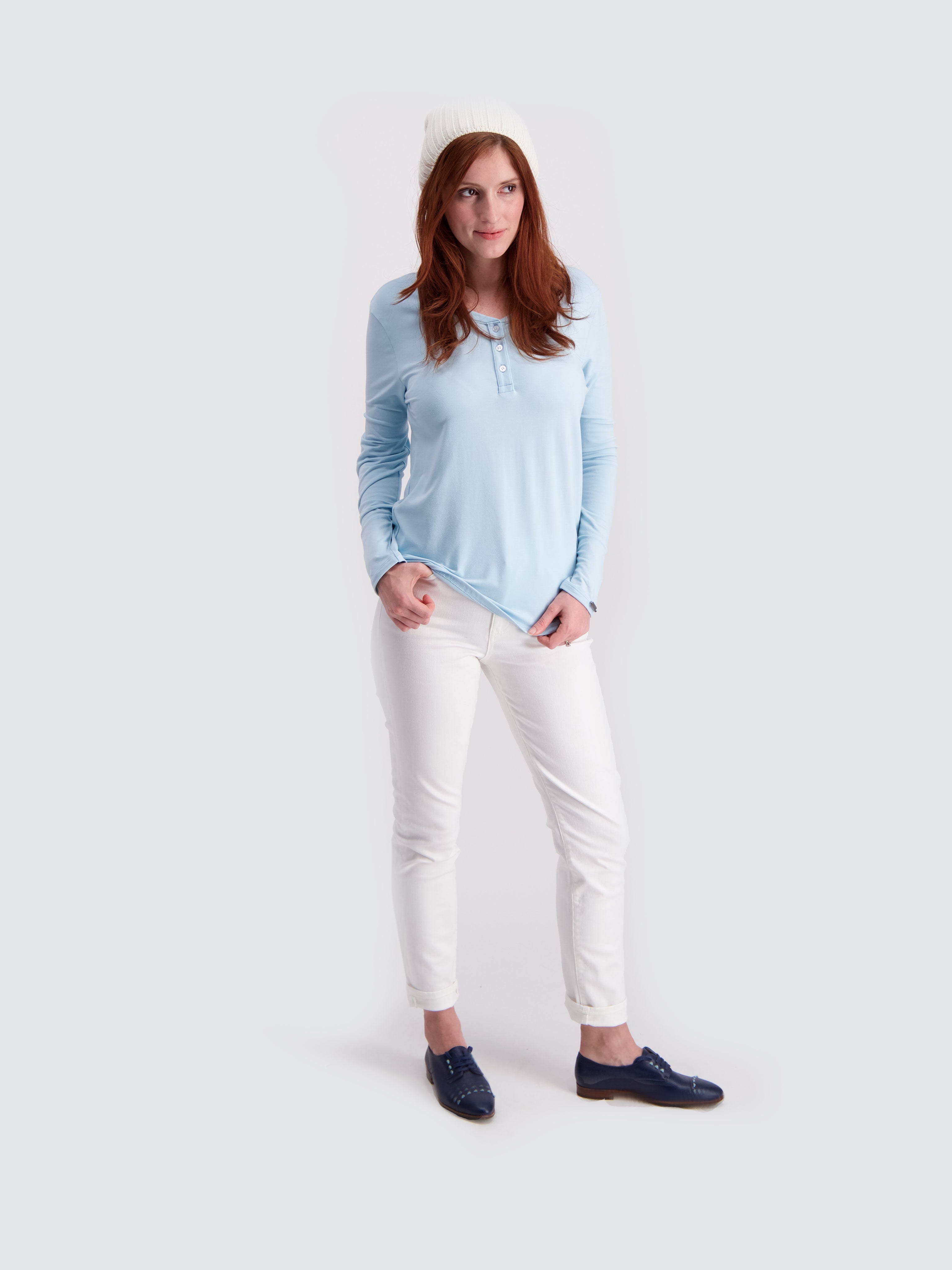Two Blind Brothers - Womens Women's LS Relaxed Fit Henley Light-Blue