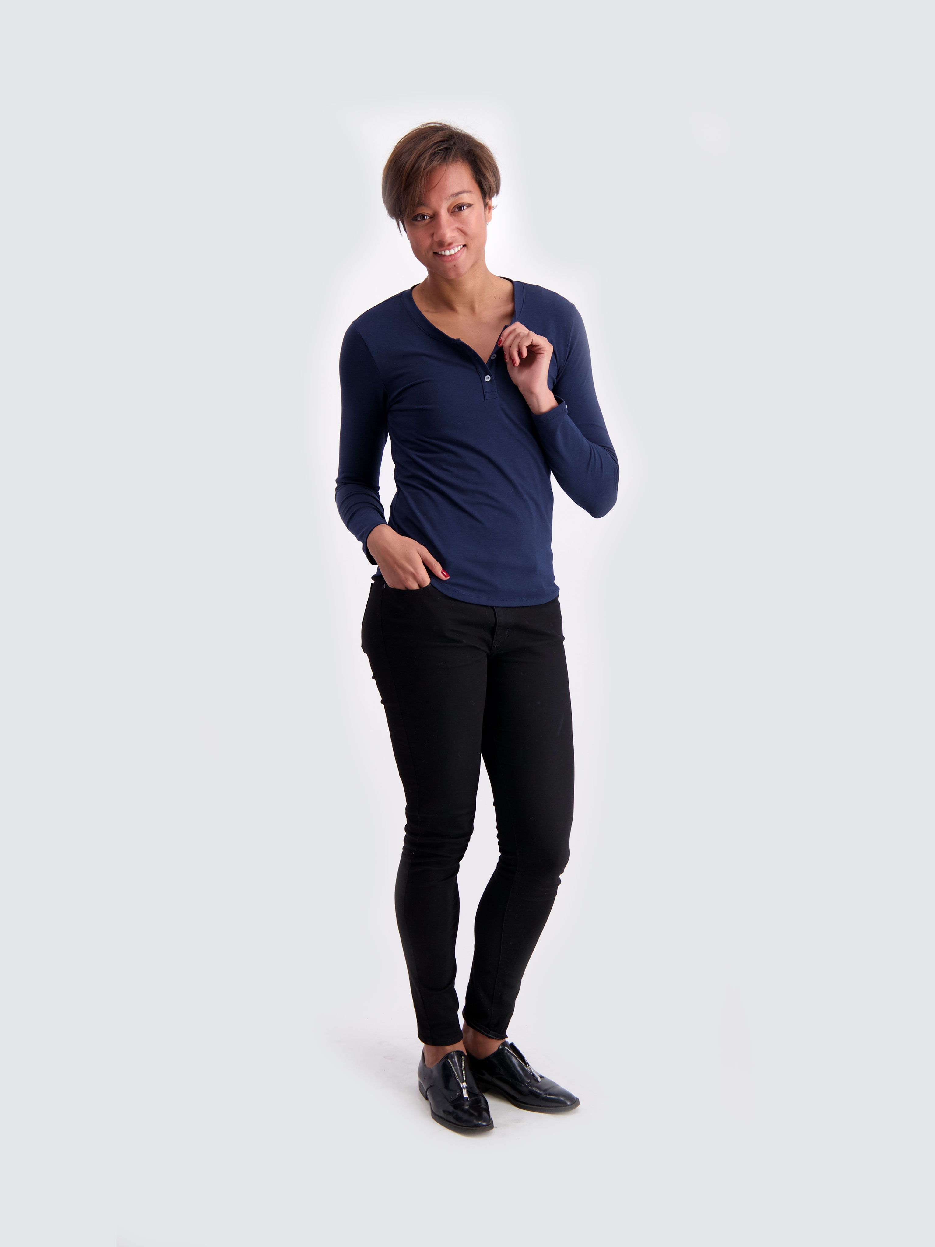 Two Blind Brothers - Womens Women's Long Sleeve Relaxed Fit Henley Navy