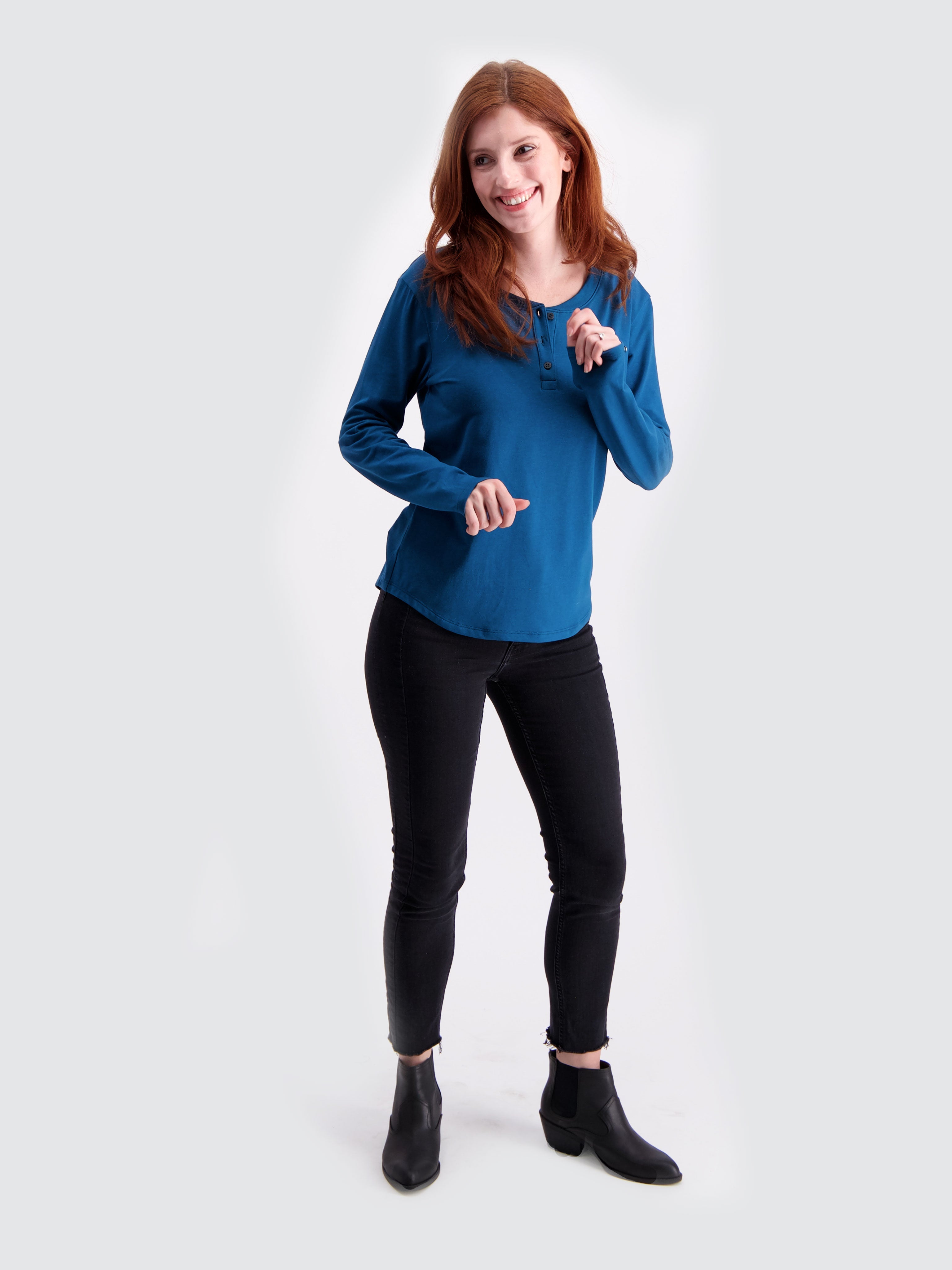 Two Blind Brothers - Womens Women's LS Relaxed Fit Henley Teal