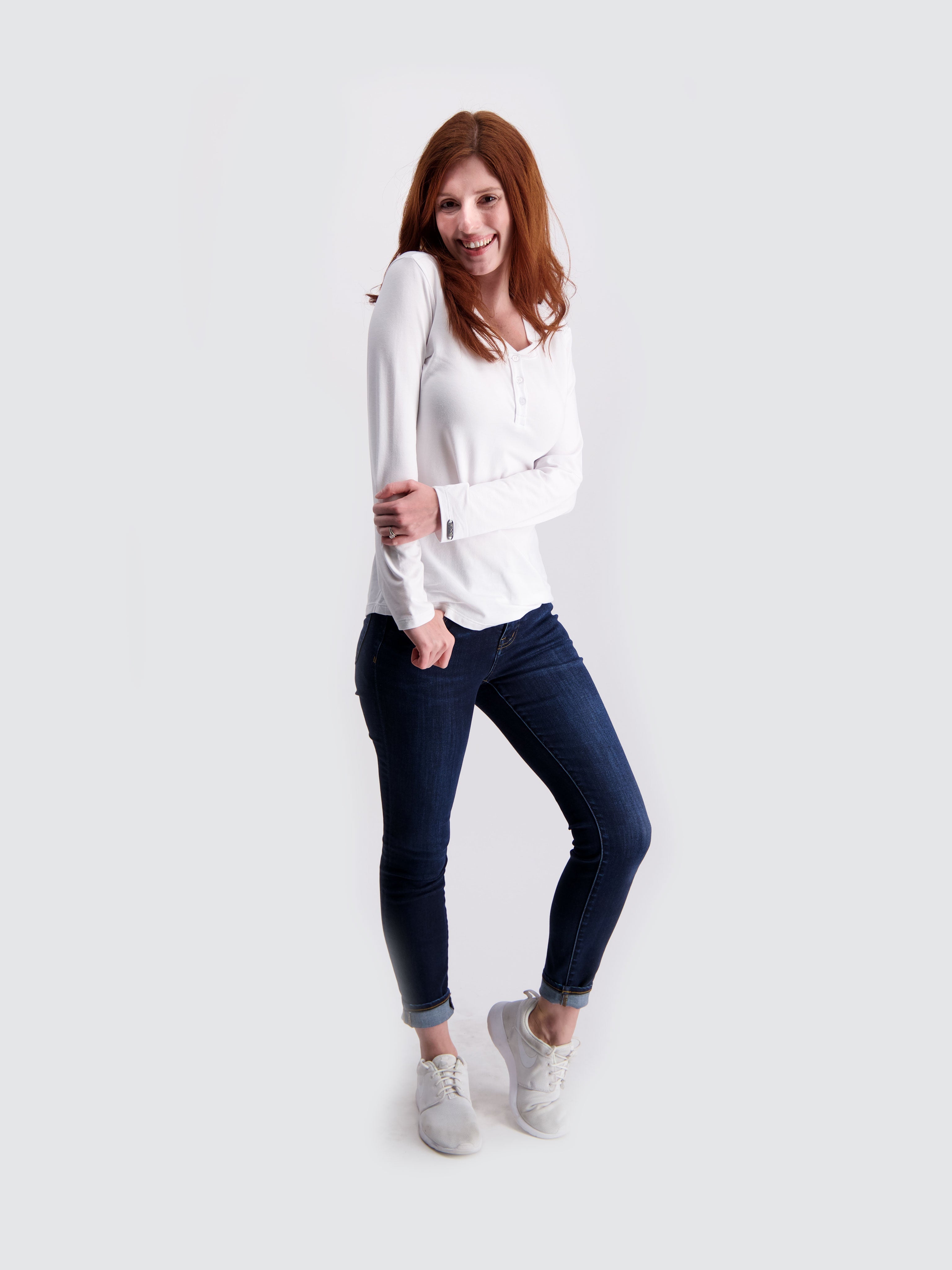 Two Blind Brothers - Womens Women's Long Sleeve Relaxed Fit Henley White