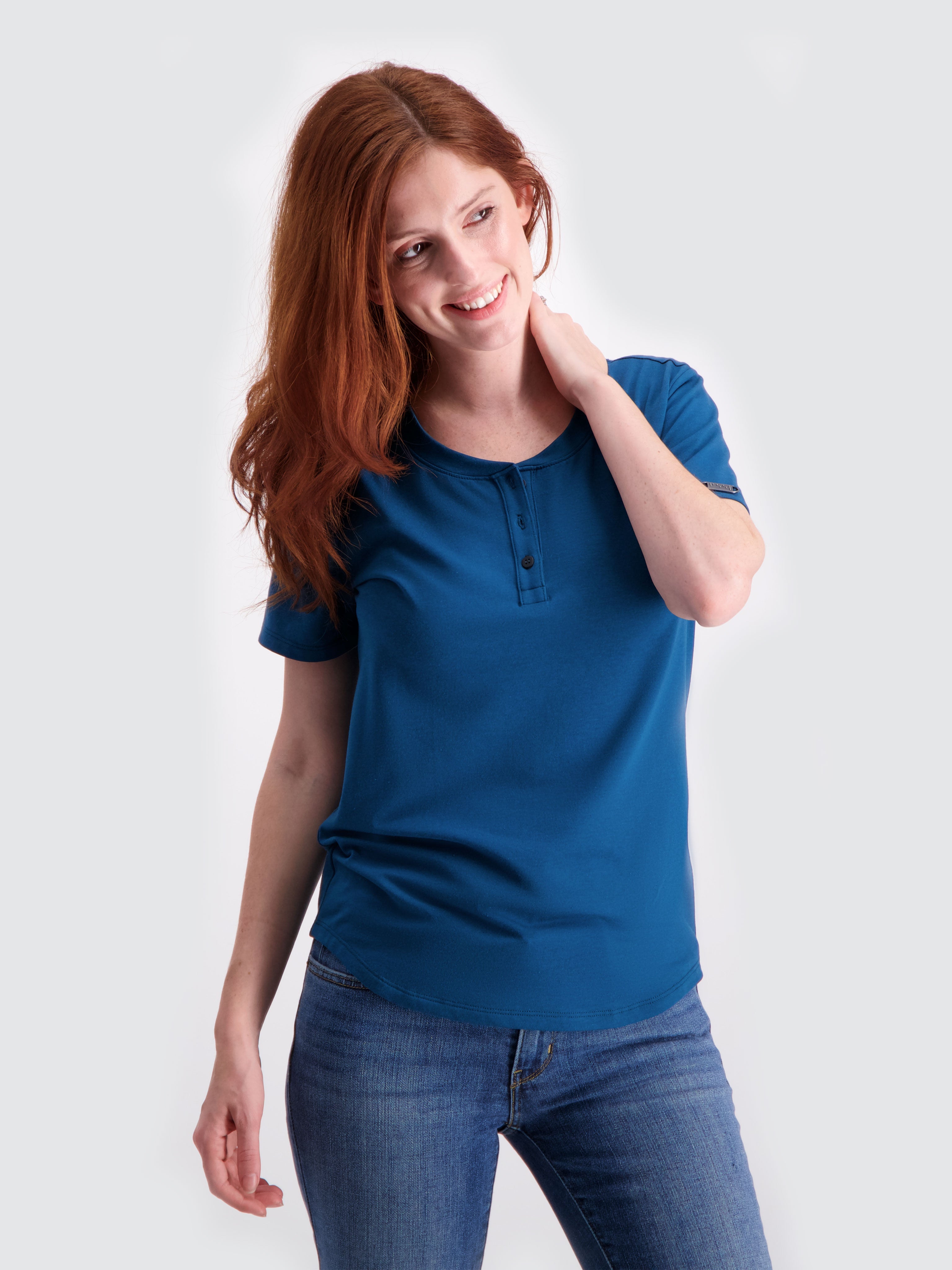Two Blind Brothers - Womens Women's SS Henley Teal