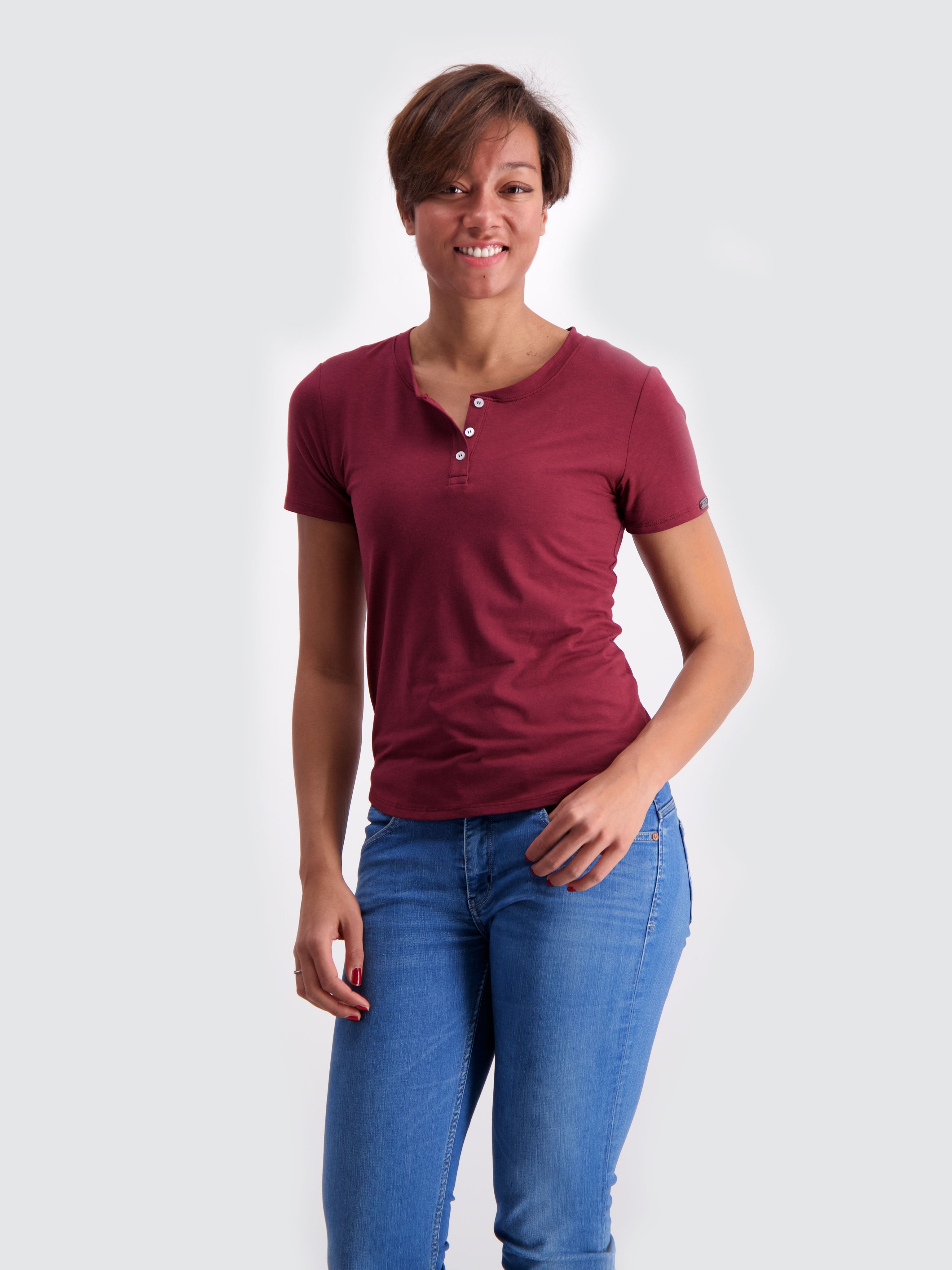 Two Blind Brothers - Womens Women's SS Henley Maroon