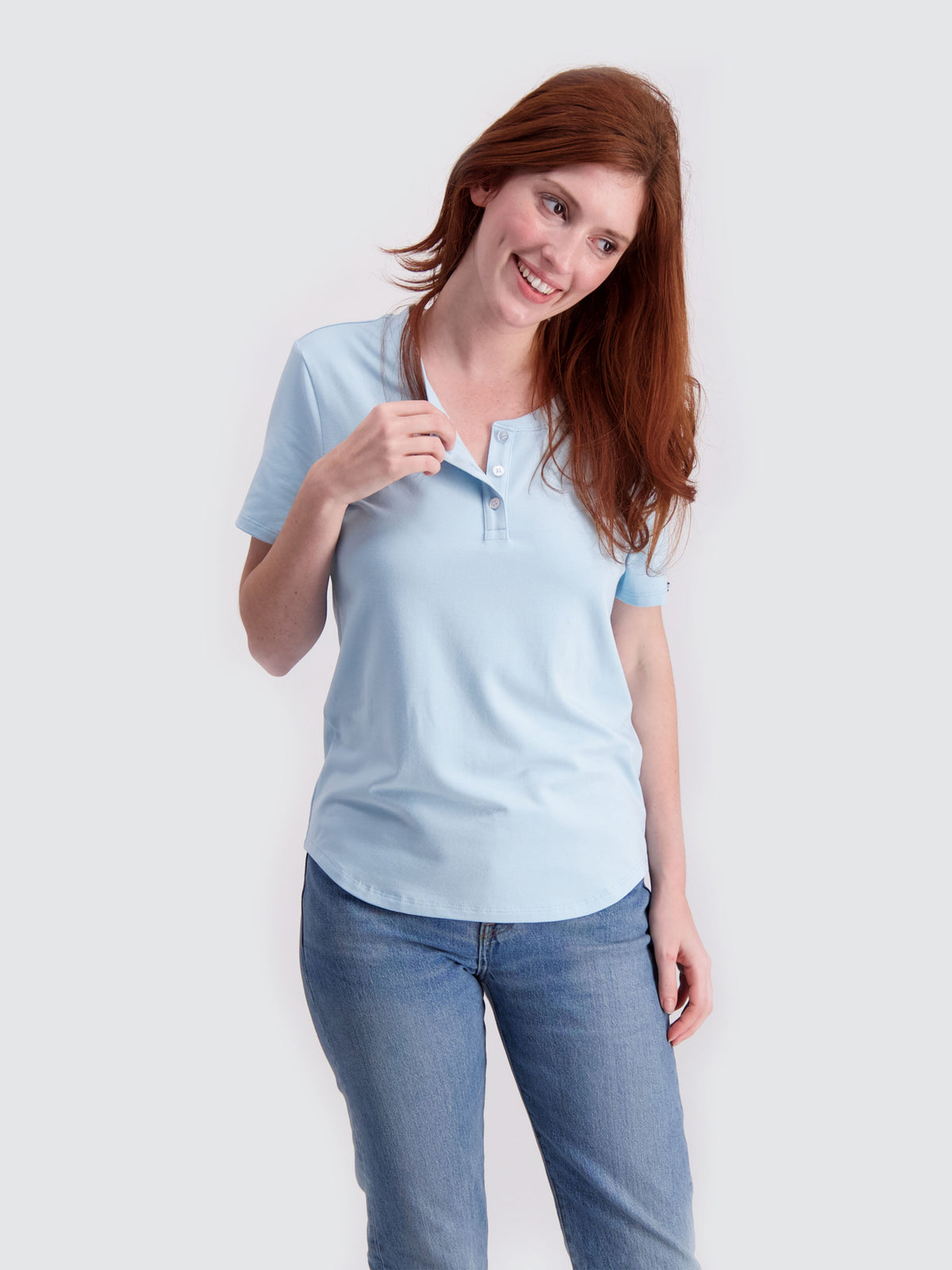 Two Blind Brothers - Womens Women's SS Henley Light-Blue