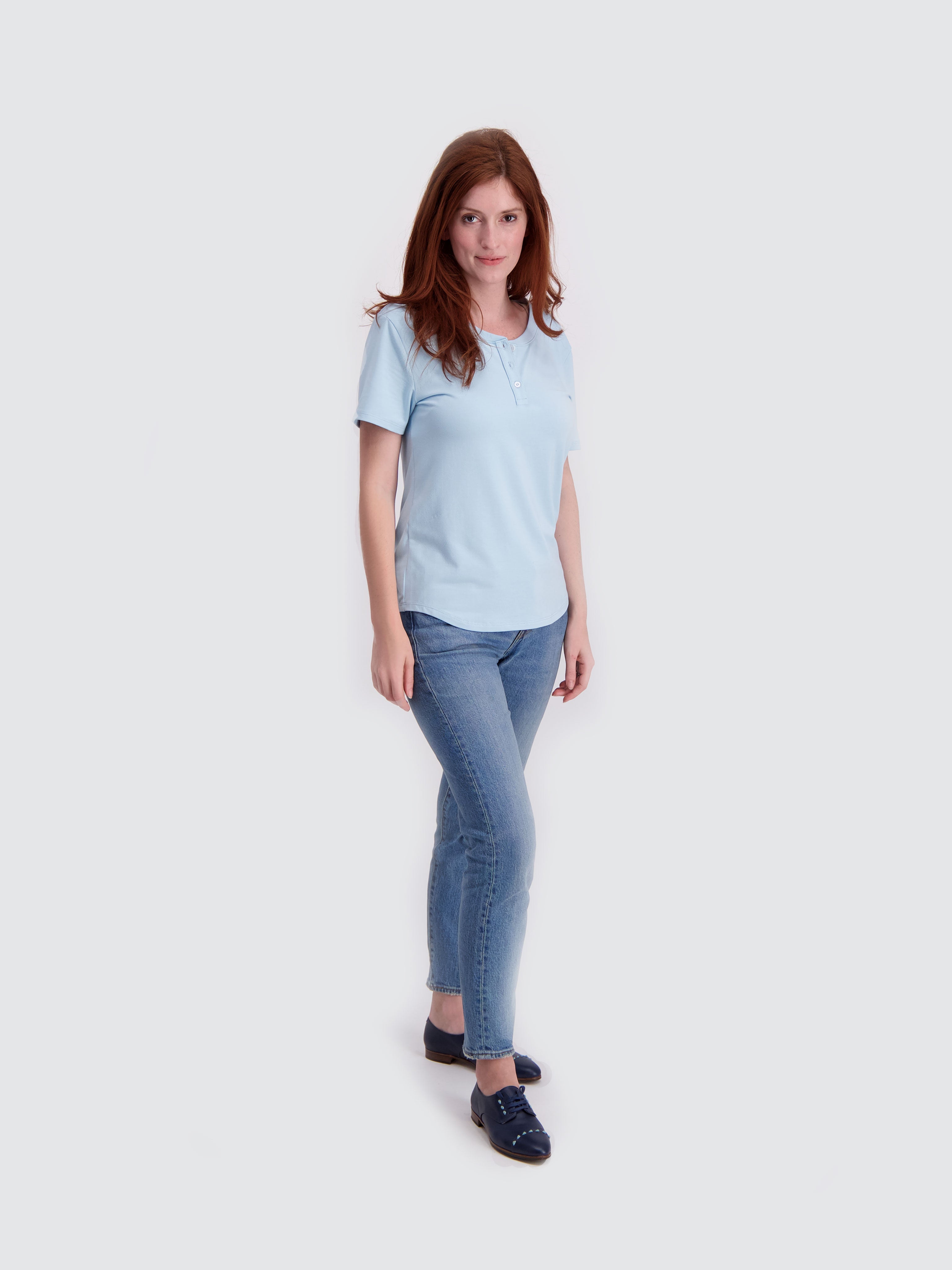 Two Blind Brothers - Womens Women's SS Henley Light-Blue