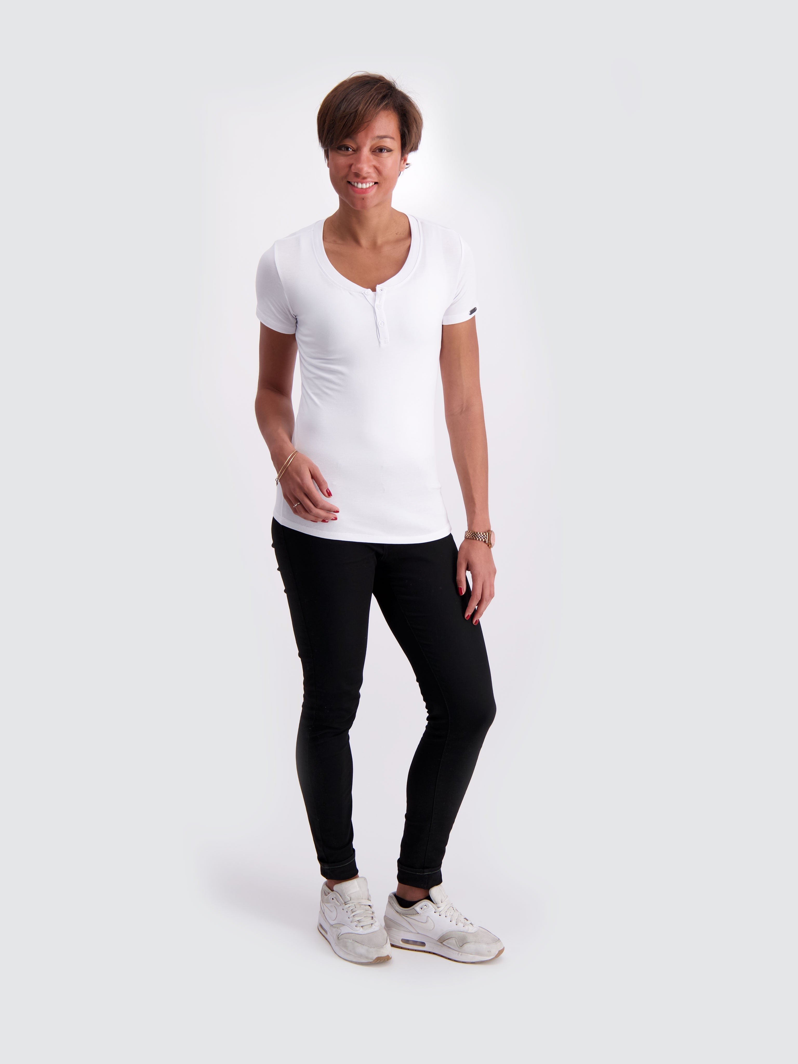 Two Blind Brothers - Womens Women's Short Sleeve Henley White