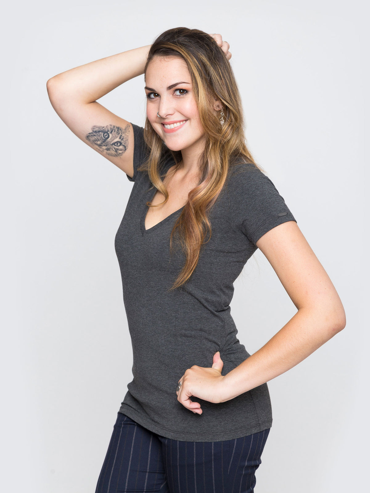 Two Blind Brothers - Womens Women's "Feel" V-Neck Charcoal